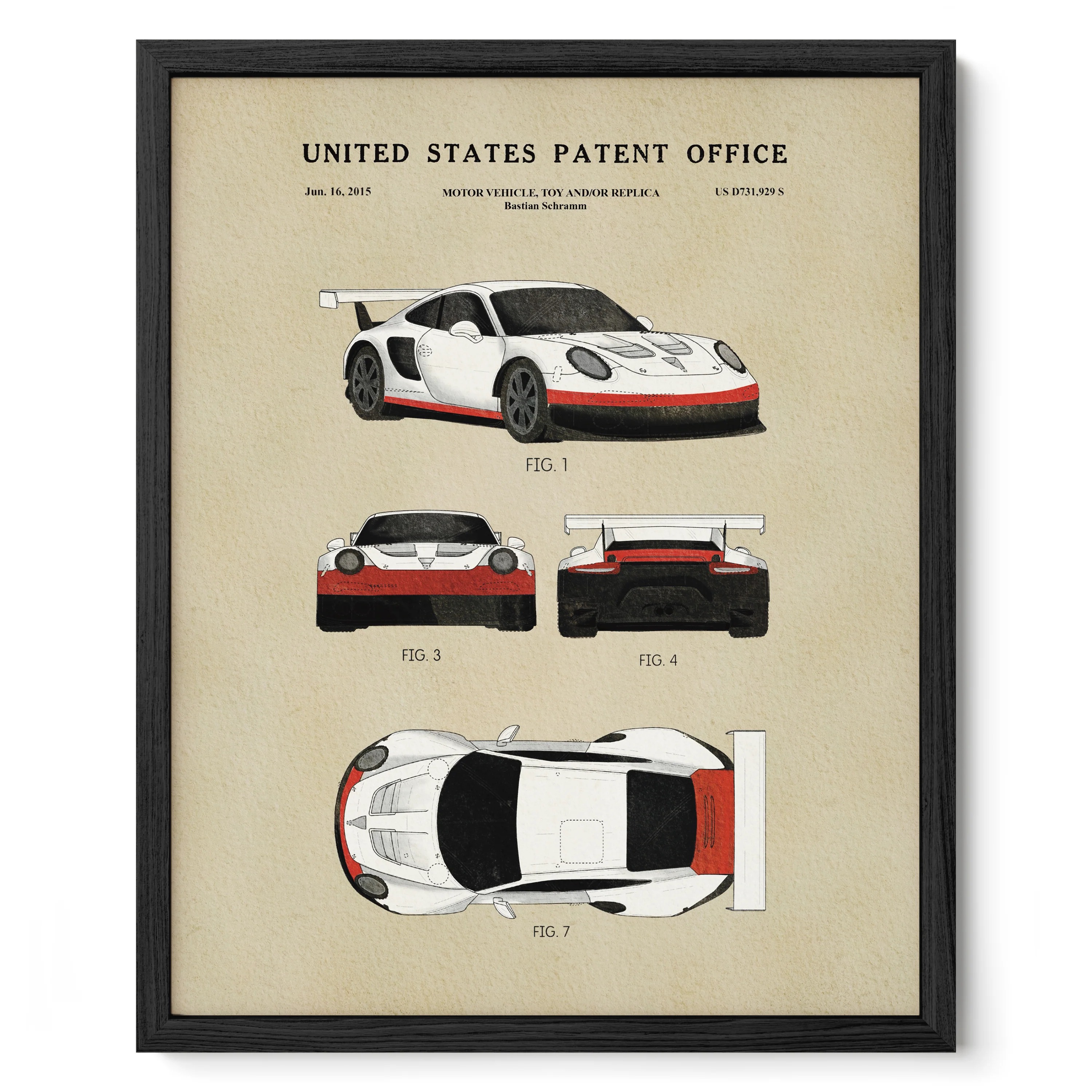 White Race Car (2015) Iconic Invention Watercolor Art Print - Art Home Decor