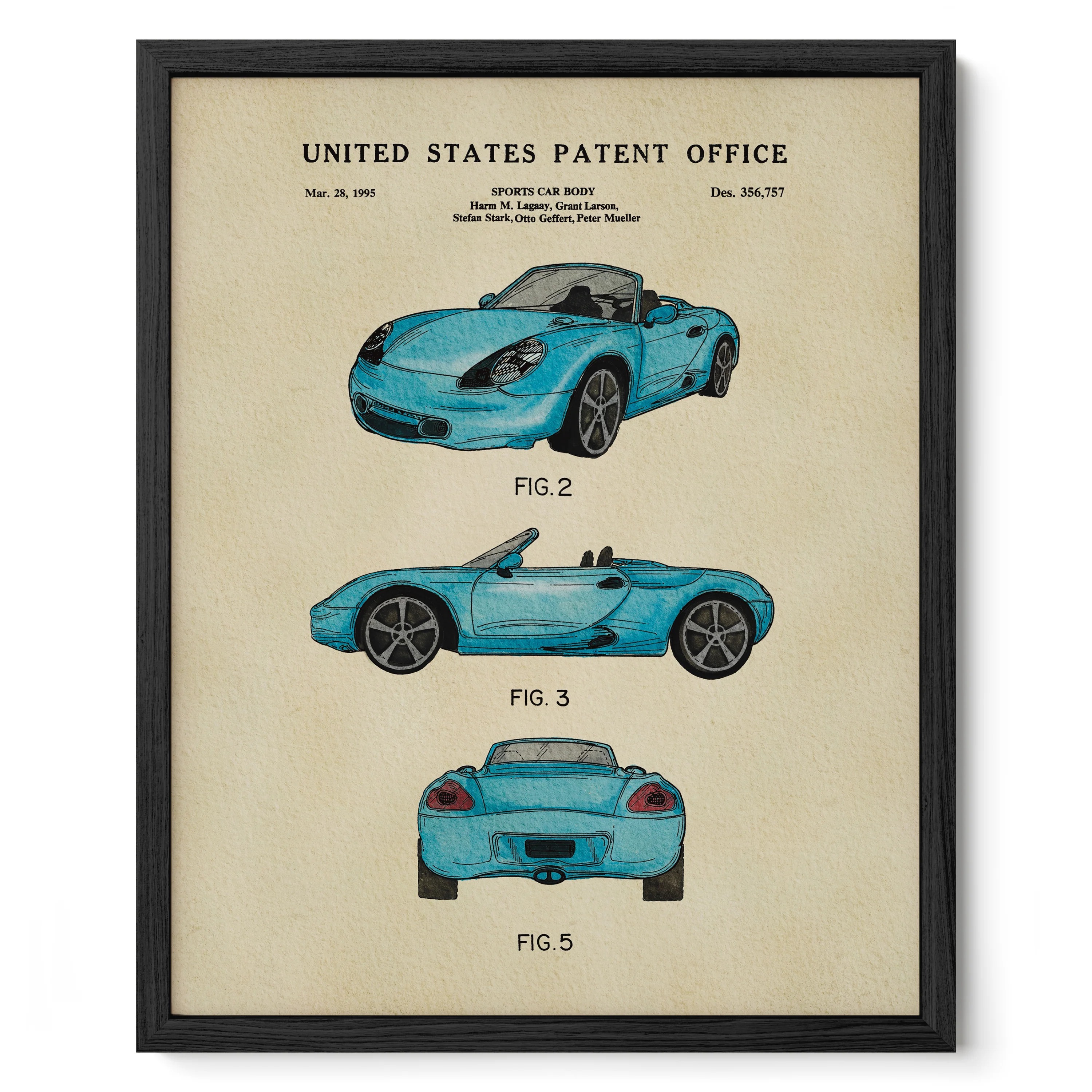 Blue Sports Car (1995) Iconic Invention Watercolor Art Print - Art Home Decor