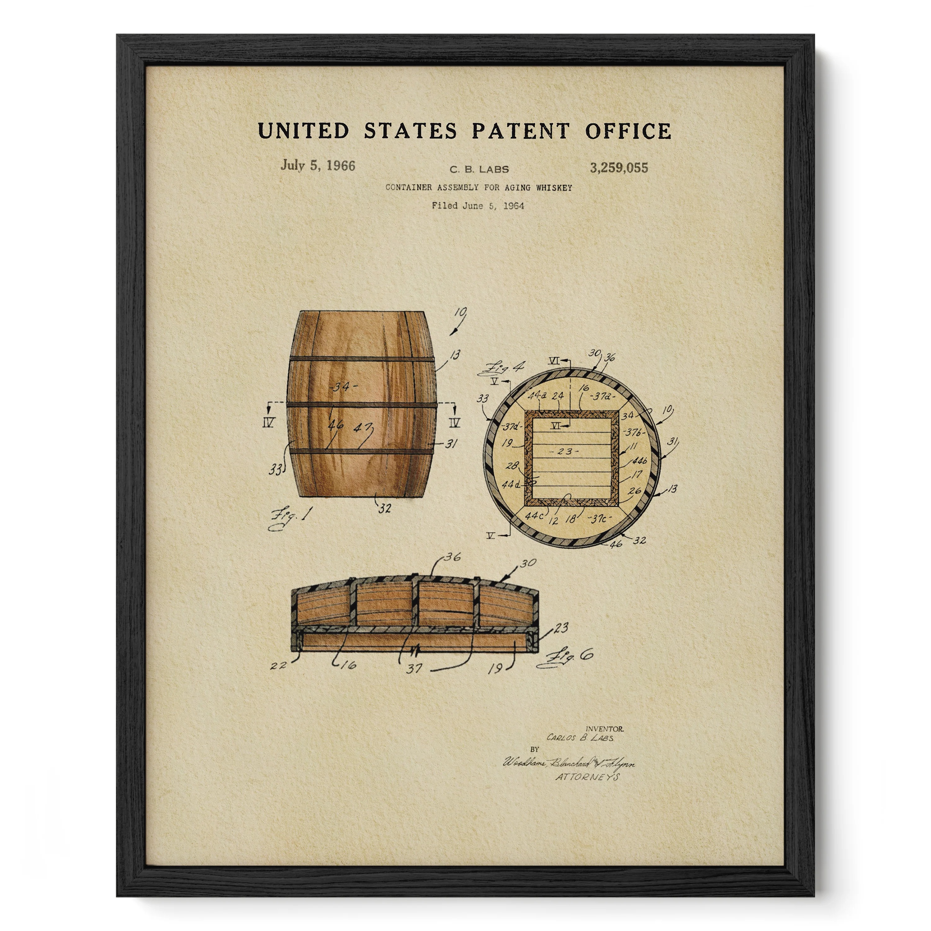 Whiskey Barrel (1966) Iconic Invention Watercolor Art Print - Art Home Decor