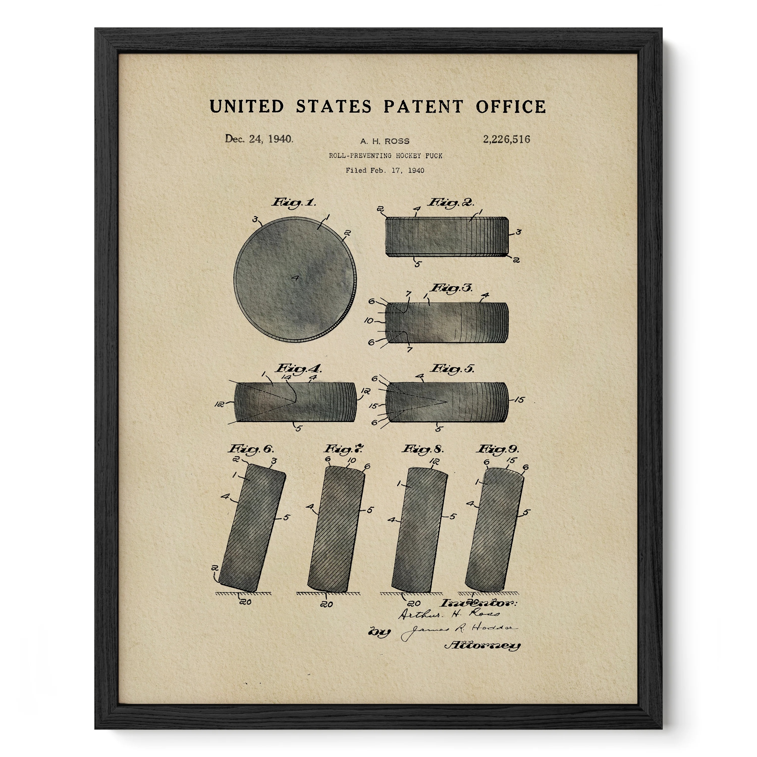 Hockey Puck (1940) Iconic Invention Watercolor Art Print - Art Home Decor