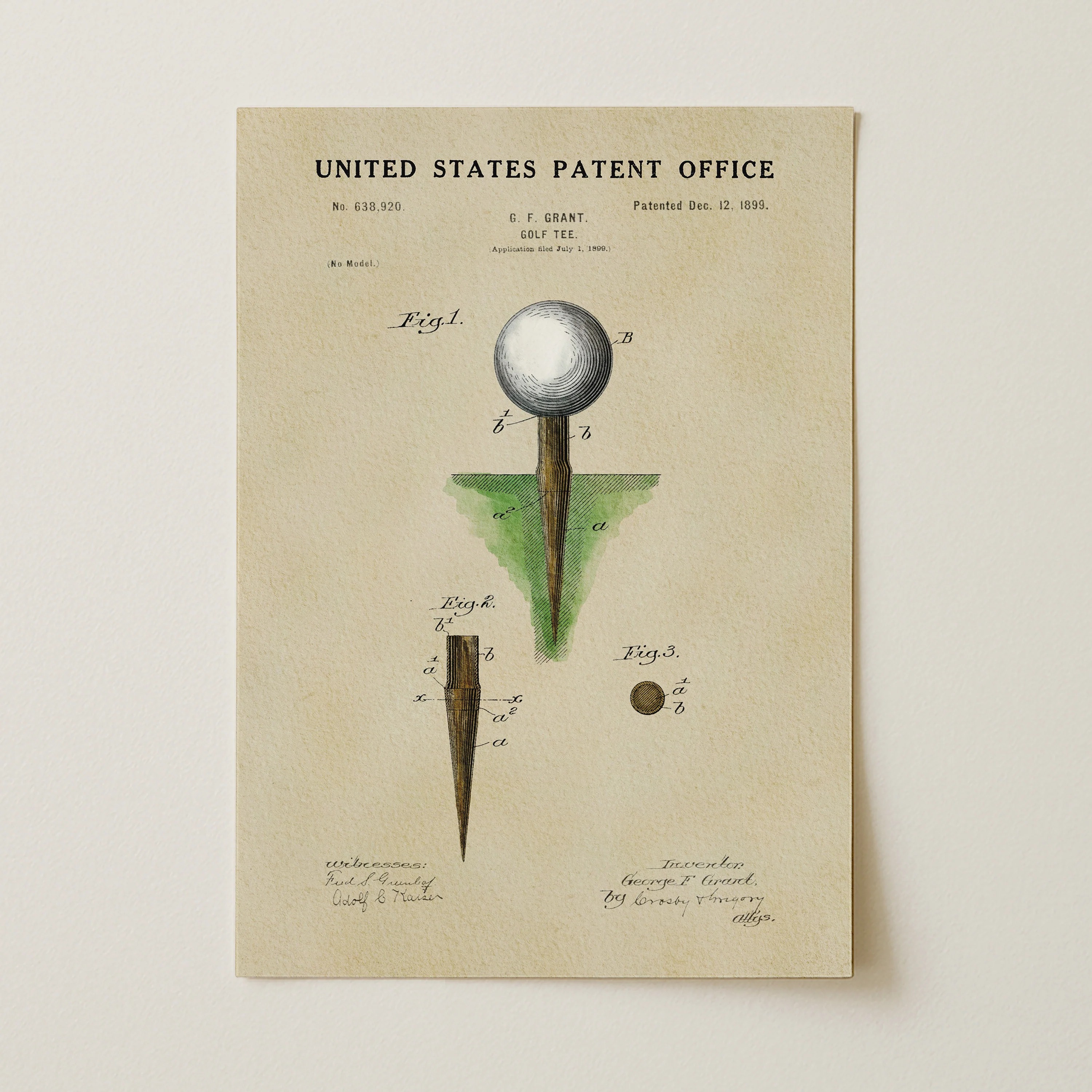 Golf Tee (1899) Iconic Invention Watercolor Art Print - Art Home Decor