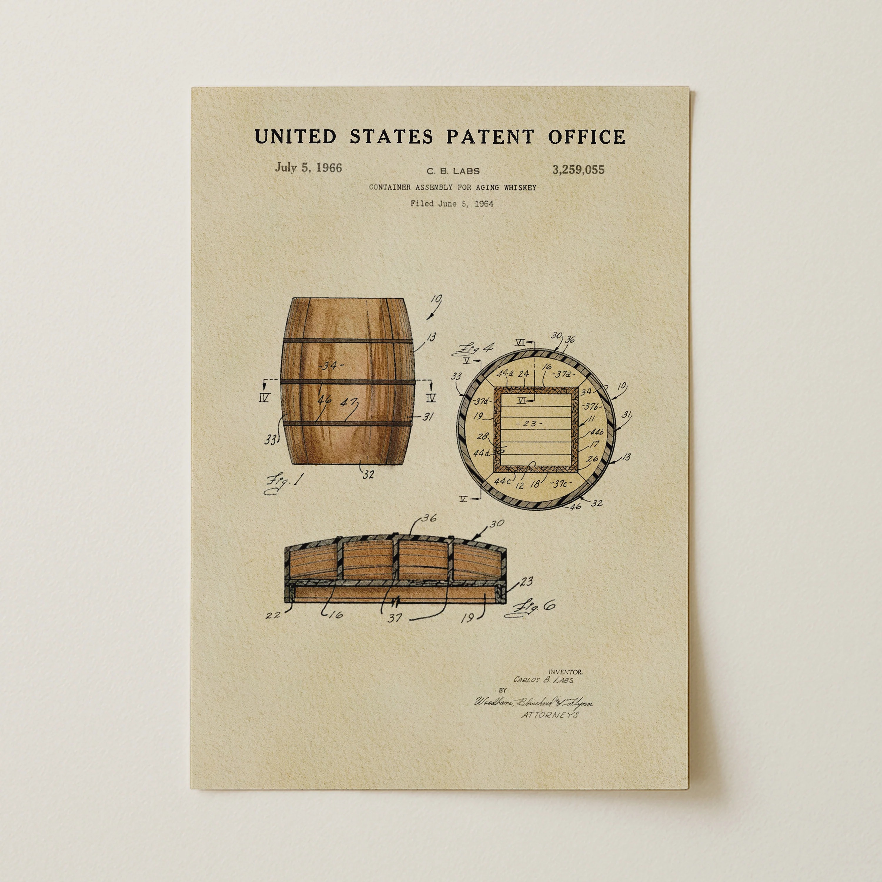Whiskey Barrel (1966) Iconic Invention Watercolor Art Print - Art Home Decor