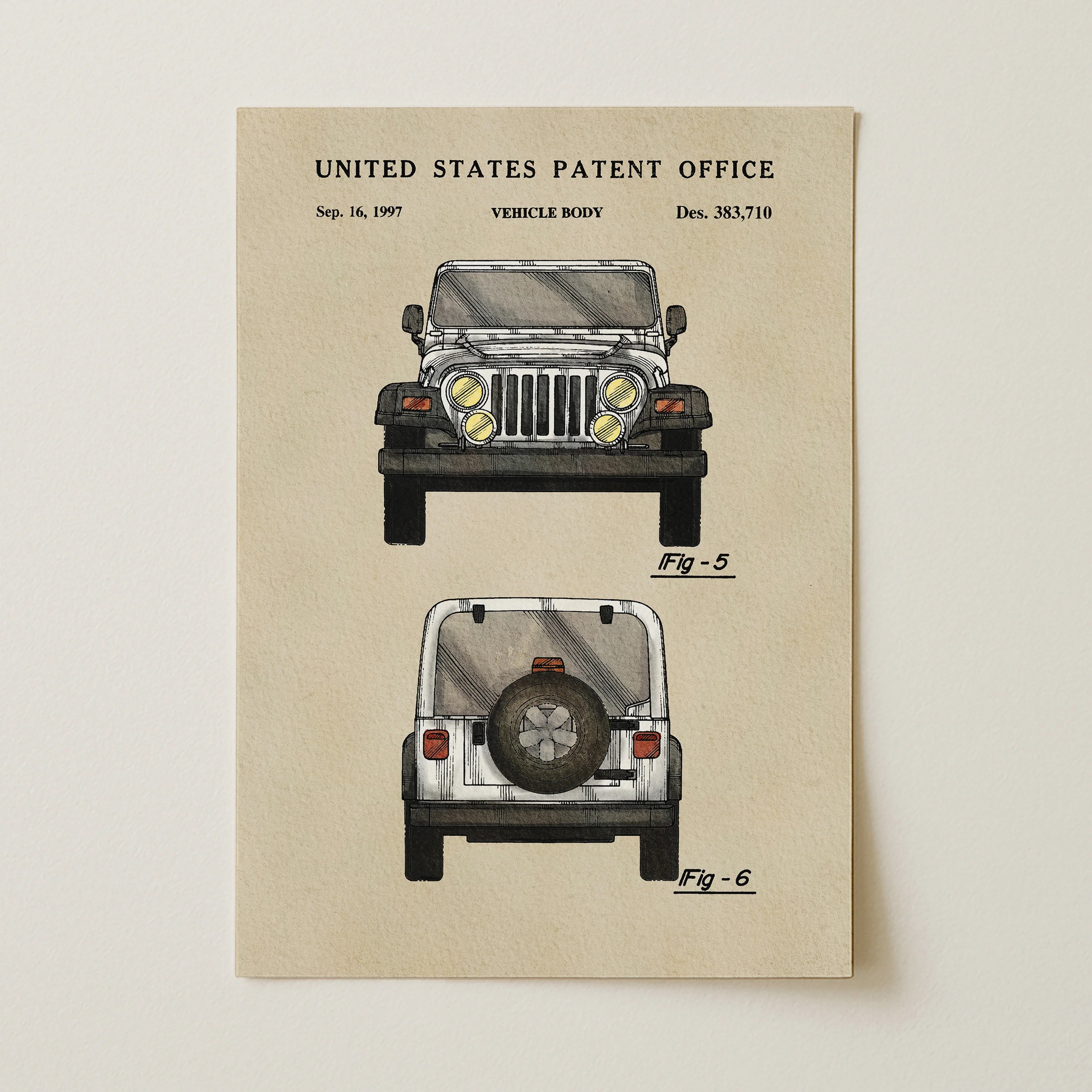 White Offroad Car (1997) Iconic Invention Watercolor Art Print - Art Home Decor