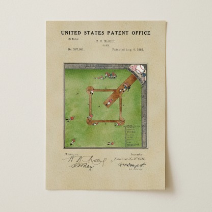 Baseball Field (1887) Iconic Invention Watercolor Art Print - Art Home Decor