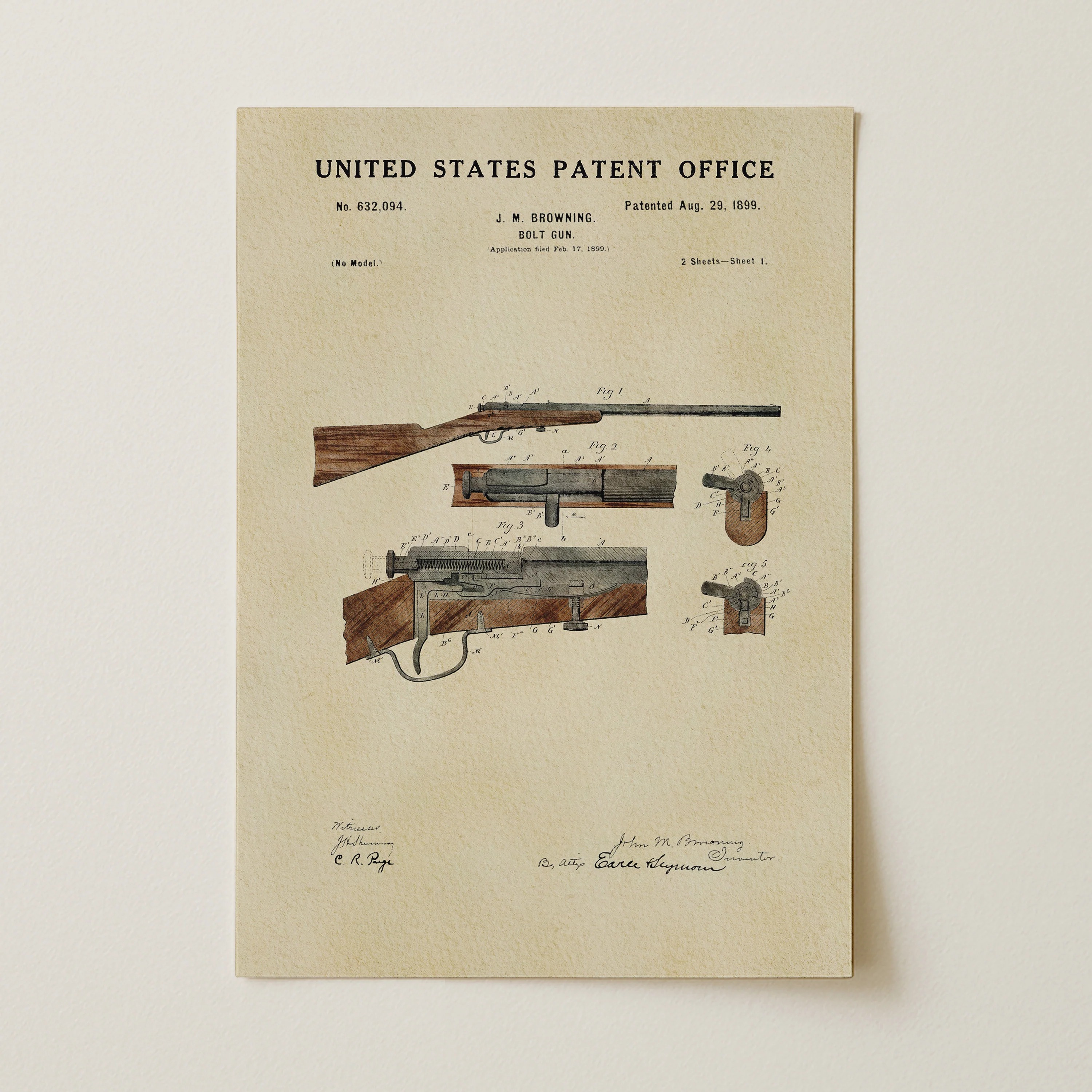 Hunting Rifle (1899) Iconic Invention Watercolor Art Print - Art Home Decor