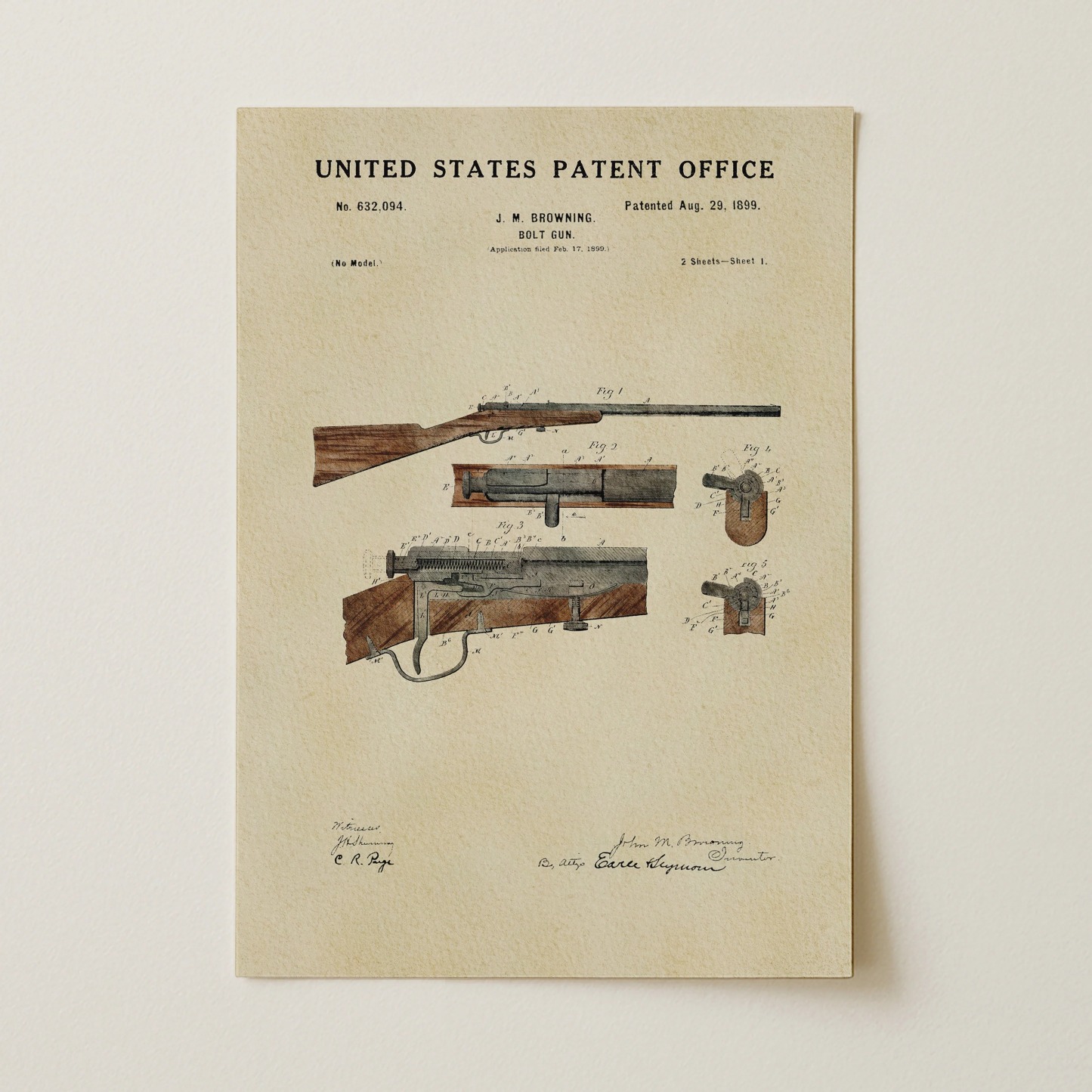 Hunting Rifle (1899) Iconic Invention Watercolor Art Print - Art Home Decor