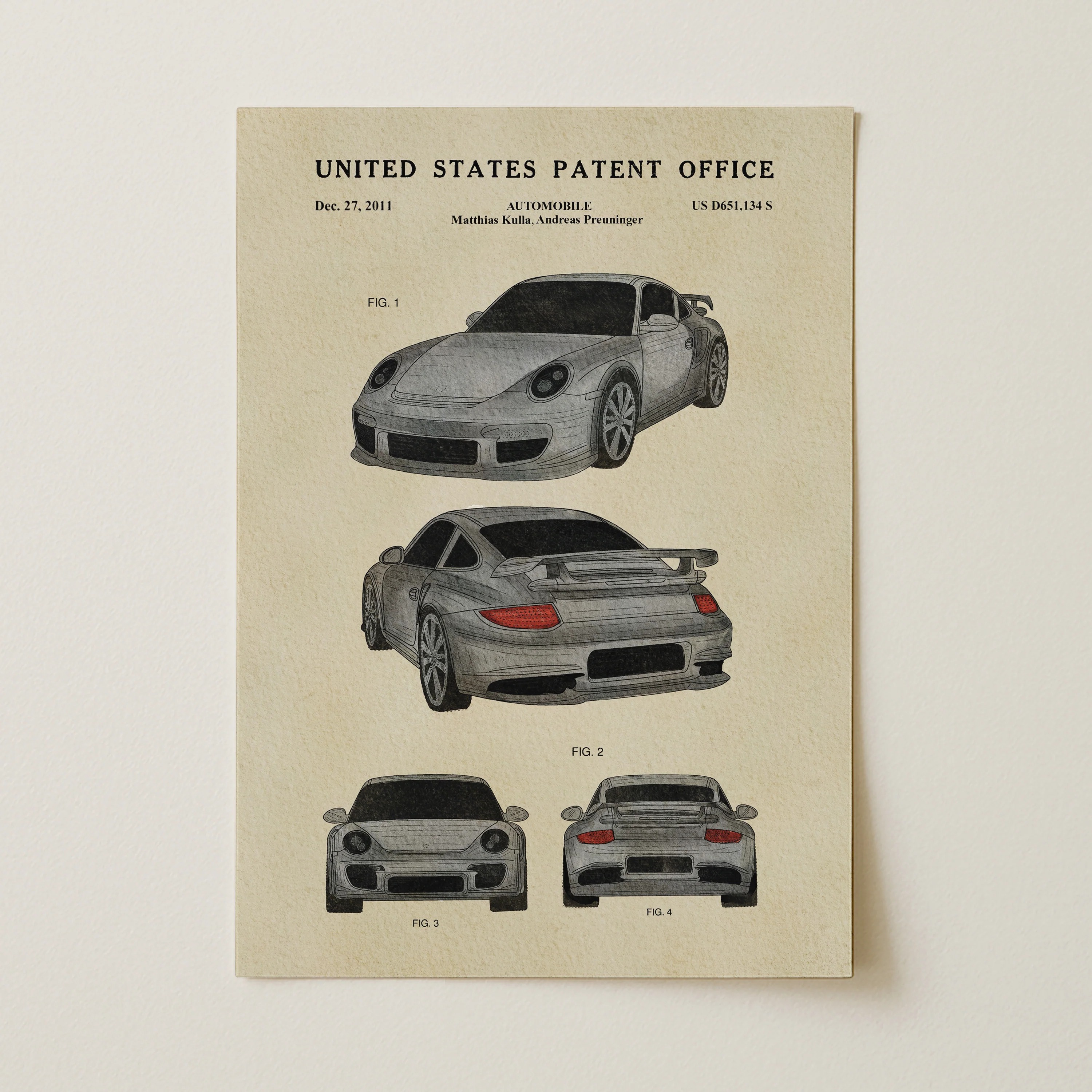 Grey Sports Car (2011) Iconic Invention Watercolor Art Print - Art Home Decor