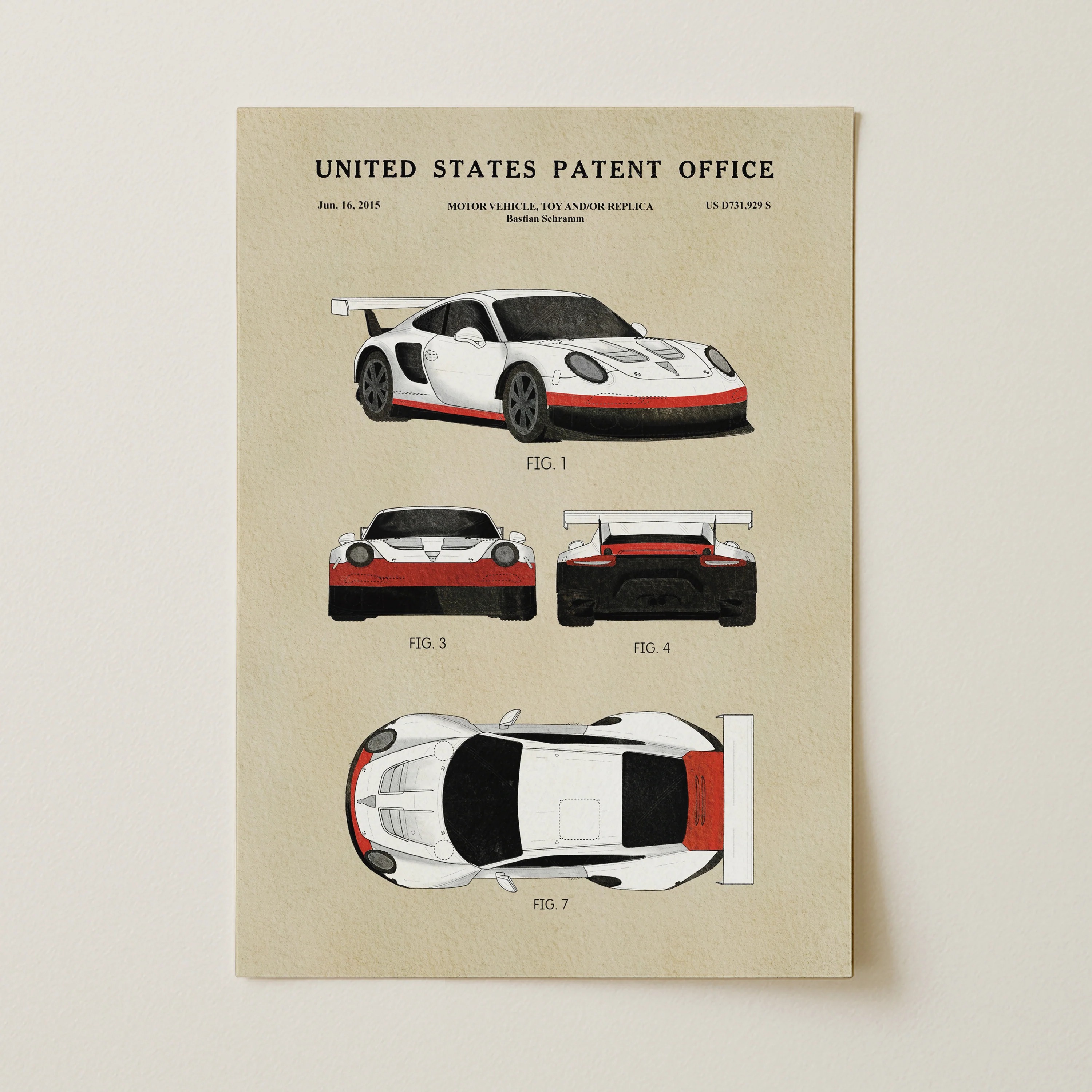 White Race Car (2015) Iconic Invention Watercolor Art Print - Art Home Decor