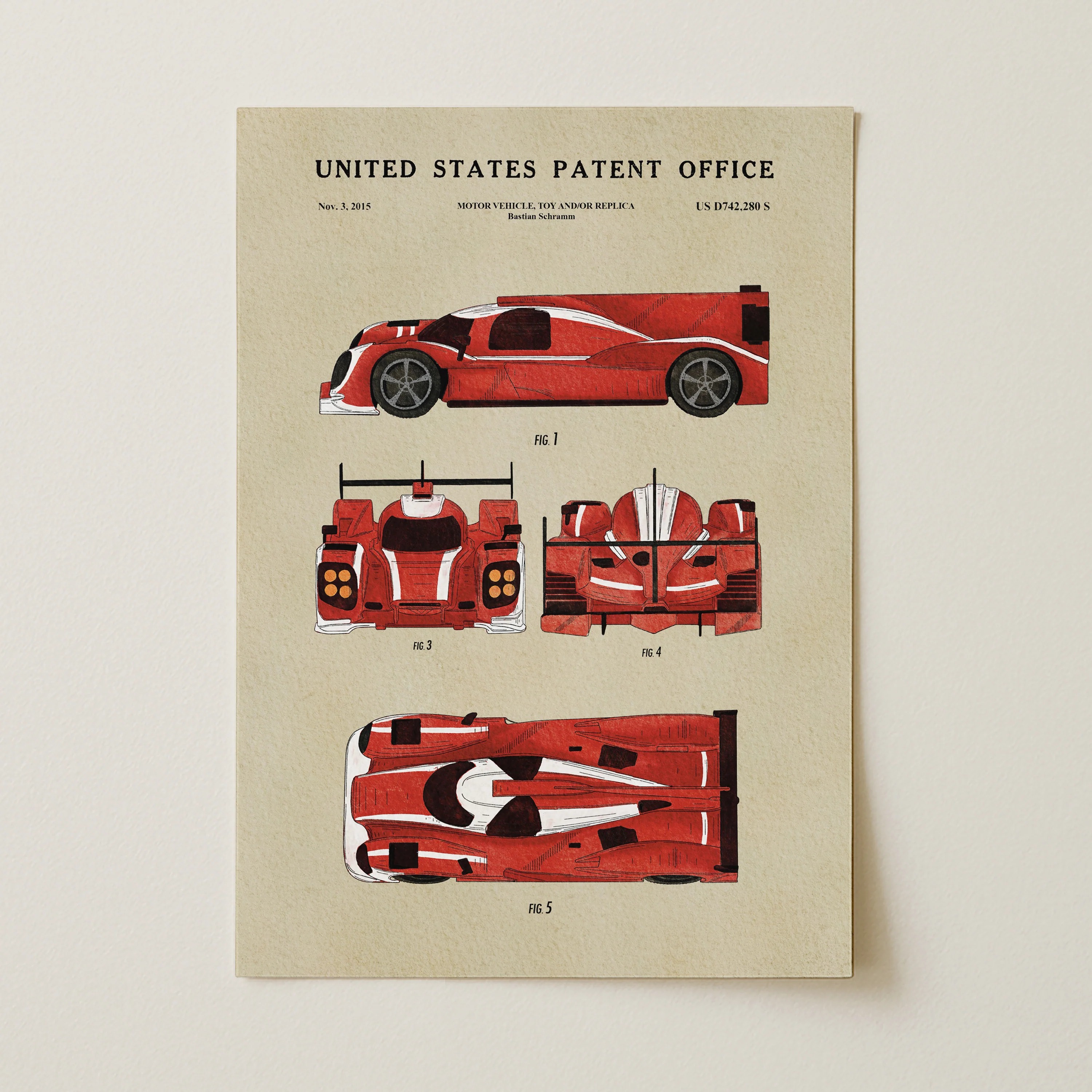 Red Prototype Race Car (2015) Iconic Invention Watercolor Art Print - Art Home Decor