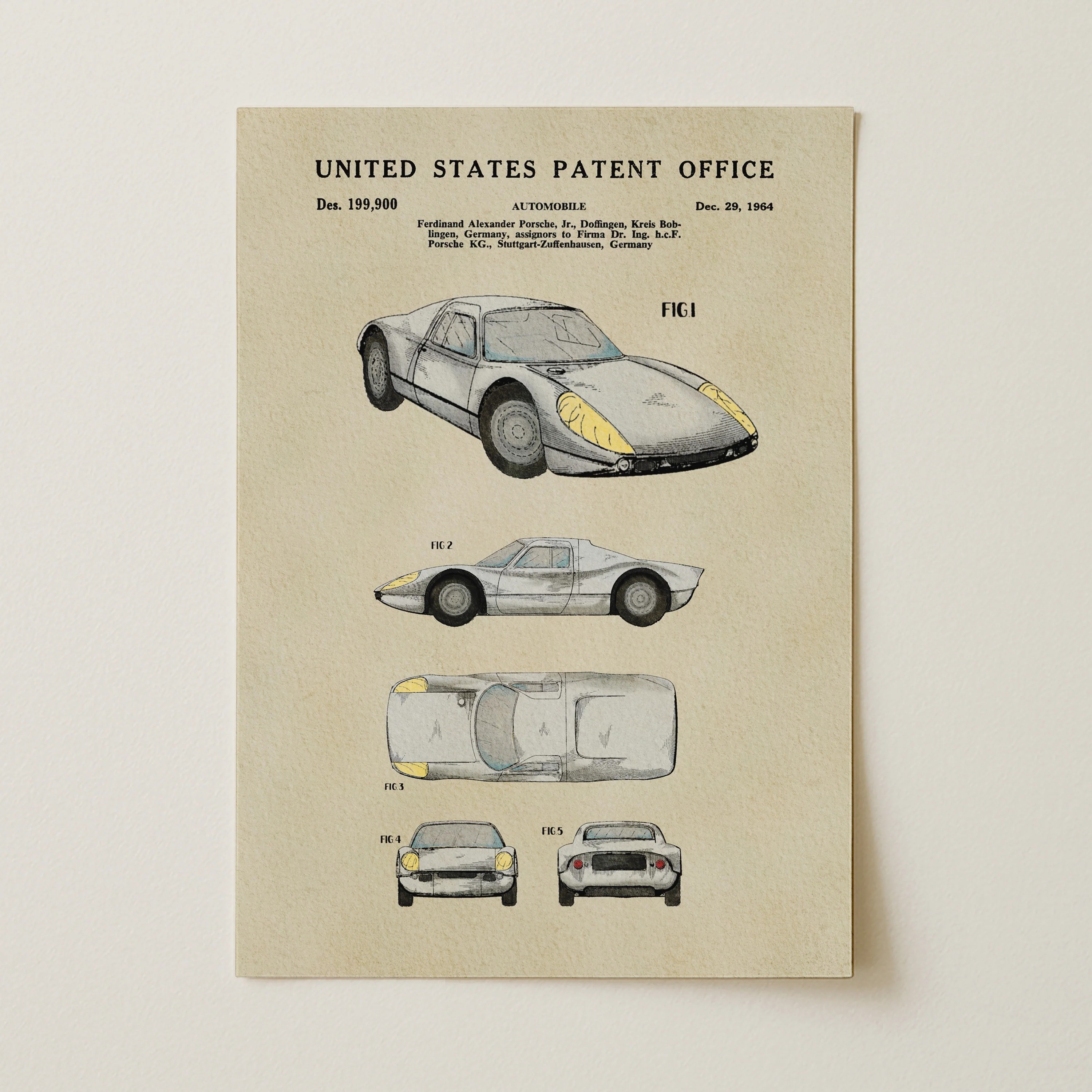 White Vintage Sports Car (1964) Iconic Invention Watercolor Art Print - Art Home Decor