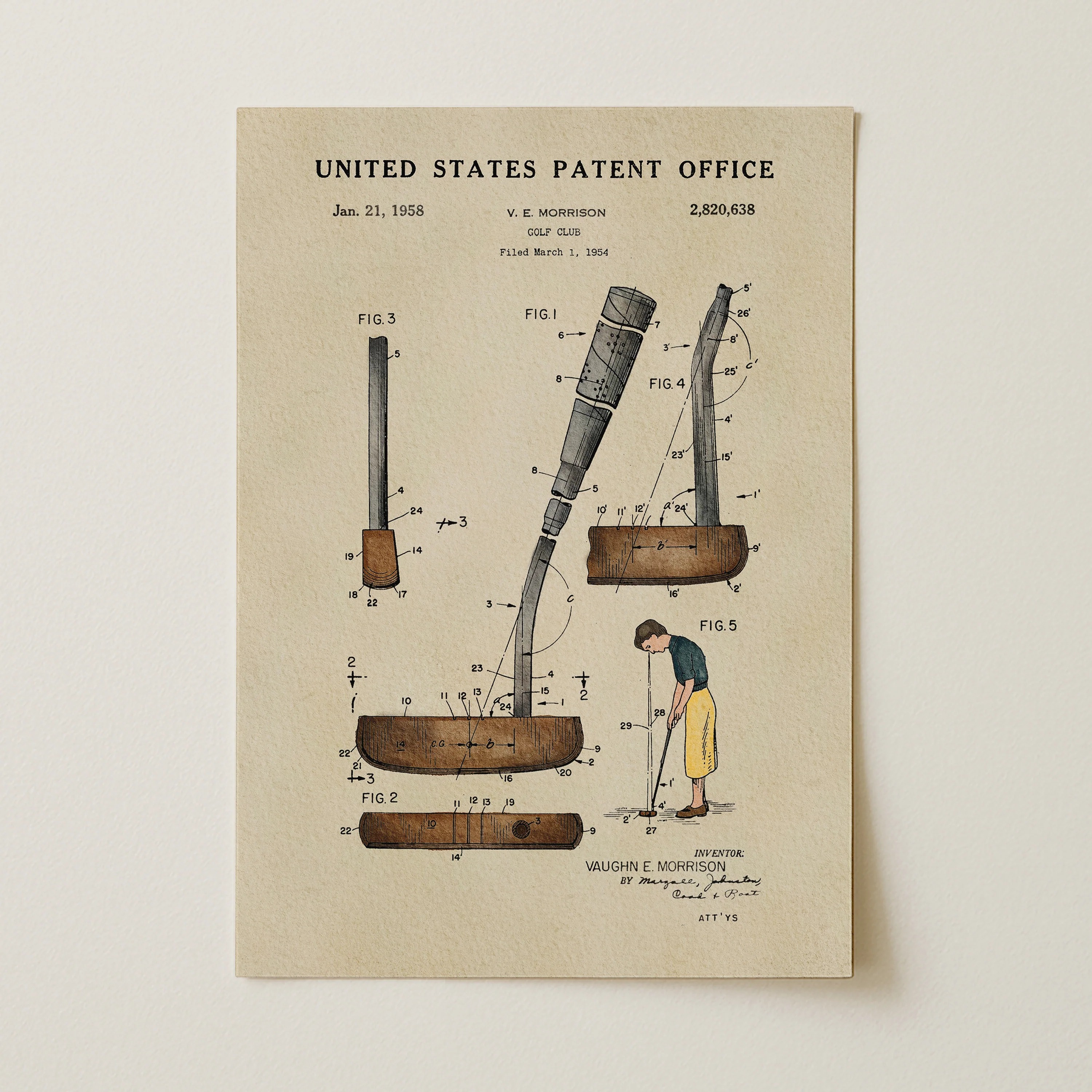 Golf Putter (1958) Iconic Invention Watercolor Art Print - Art Home Decor