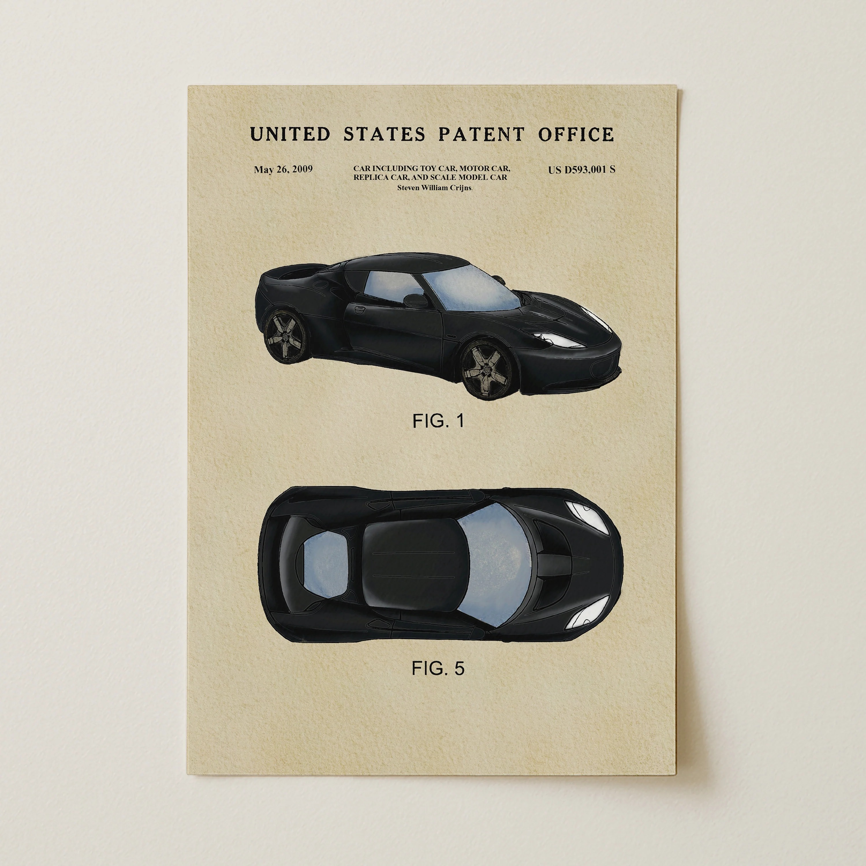 Black Sports Car (2009) Iconic Invention Watercolor Art Print - Art Home Decor