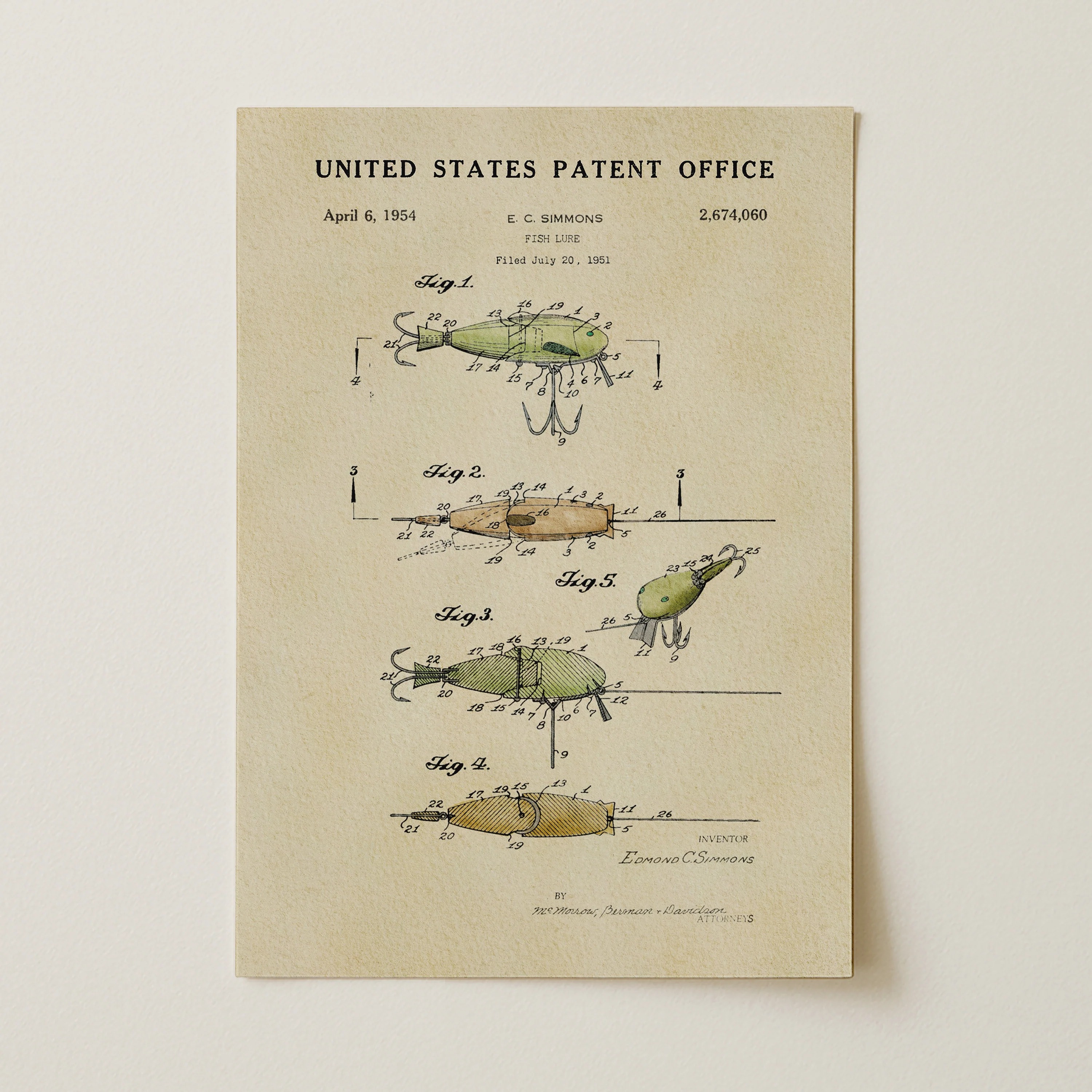Fishing Lure (1954) Iconic Invention Watercolor Art Print - Art Home Decor