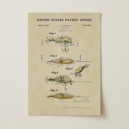 Fishing Lure (1954) Iconic Invention Watercolor Art Print - Art Home Decor