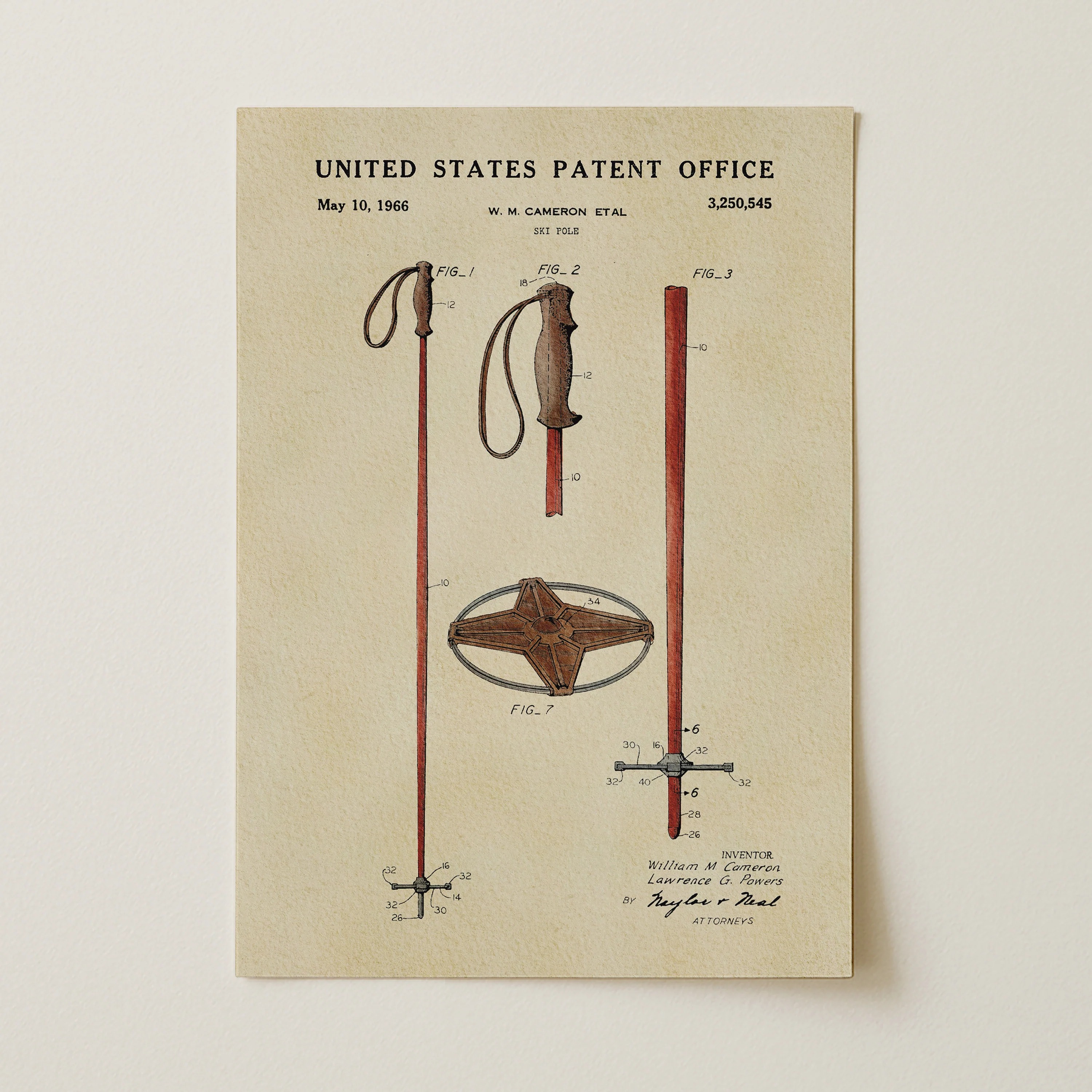 Ski Pole (1966) Iconic Invention Watercolor Art Print - Art Home Decor