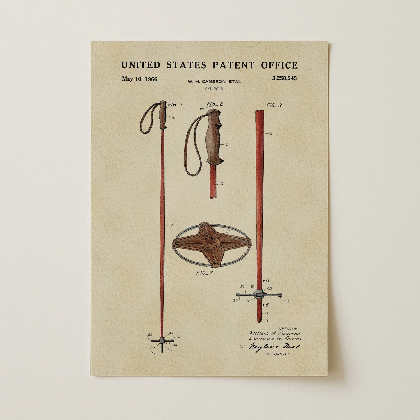 Ski Pole (1966) Iconic Invention Watercolor Art Print - Art Home Decor