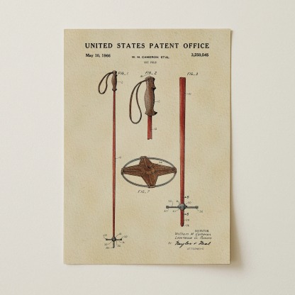 Ski Pole (1966) Iconic Invention Watercolor Art Print - Art Home Decor