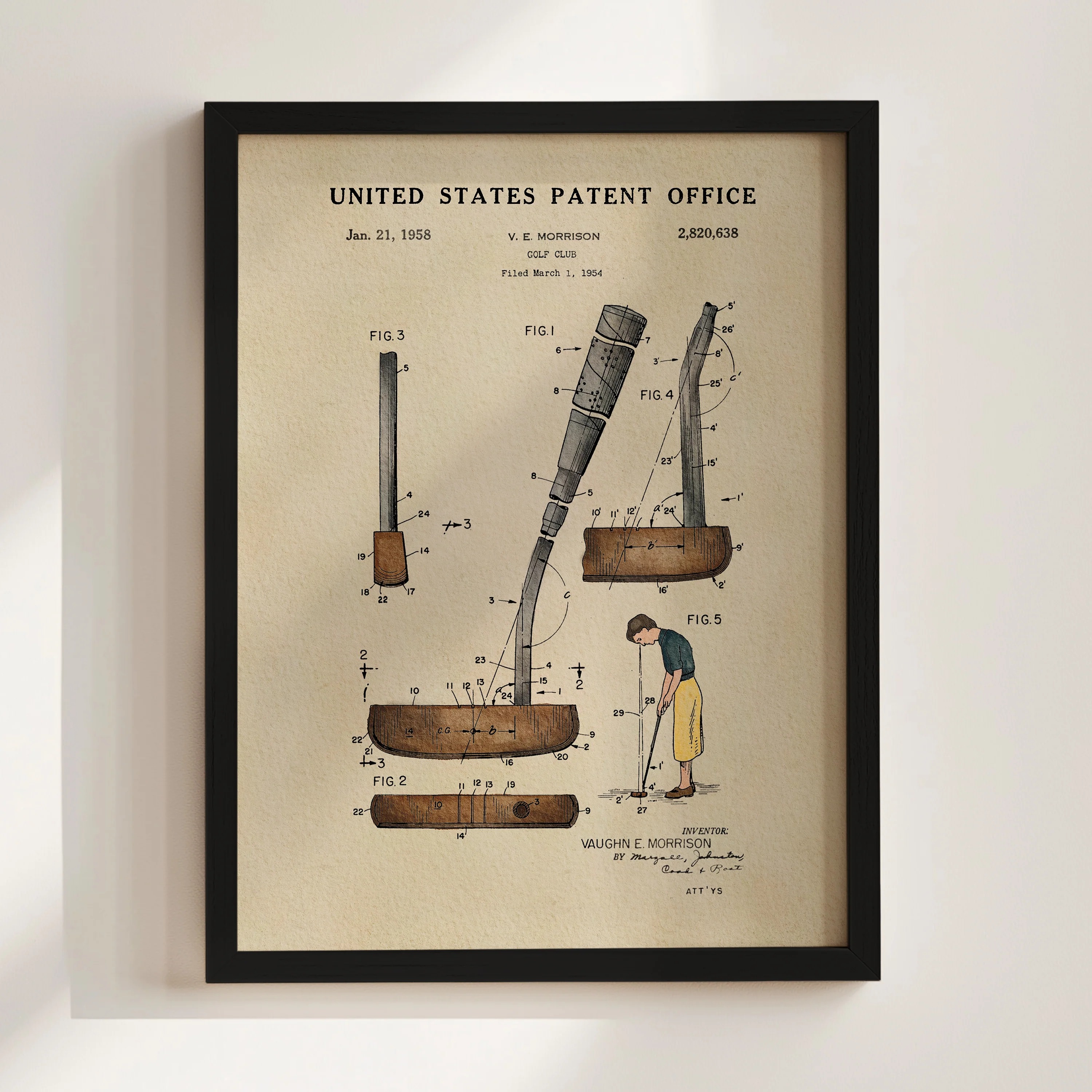 Golf Putter (1958) Iconic Invention Watercolor Art Print - Art Home Decor