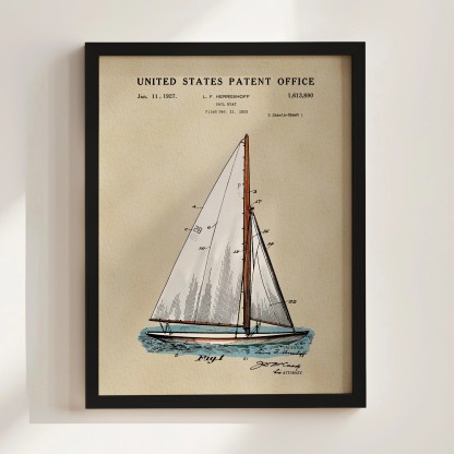 Sailboat (1927) Iconic Invention Watercolor Art Print - Art Home Decor