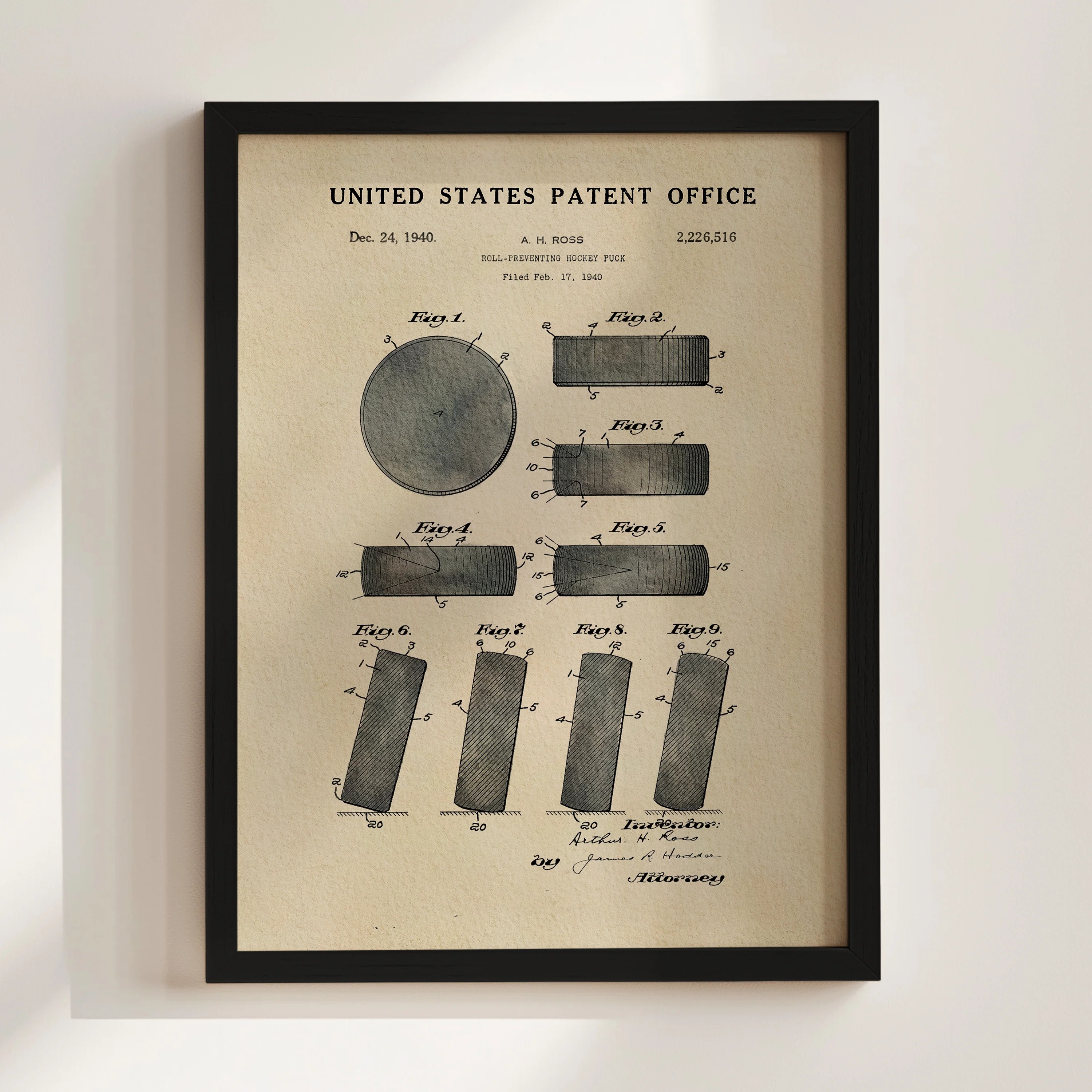 Hockey Puck (1940) Iconic Invention Watercolor Art Print - Art Home Decor