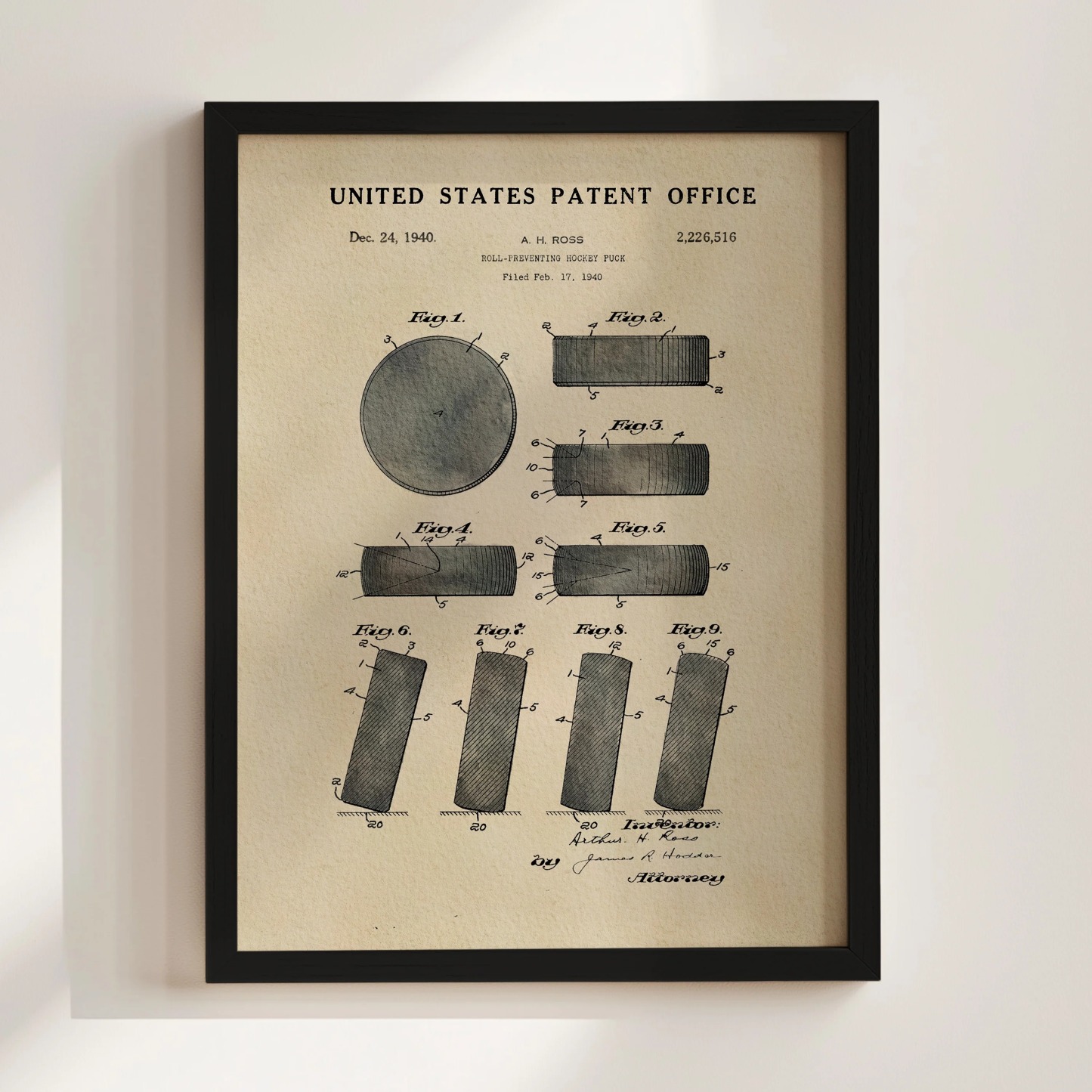 Hockey Puck (1940) Iconic Invention Watercolor Art Print - Art Home Decor
