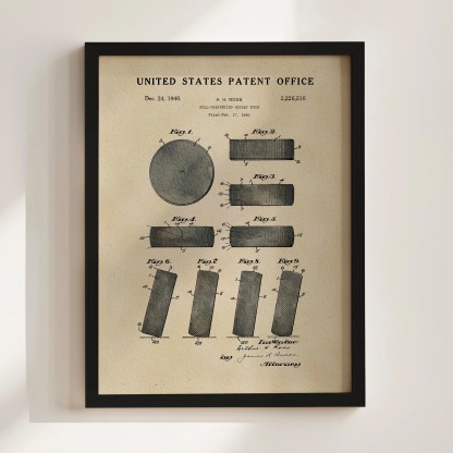 Hockey Puck (1940) Iconic Invention Watercolor Art Print - Art Home Decor