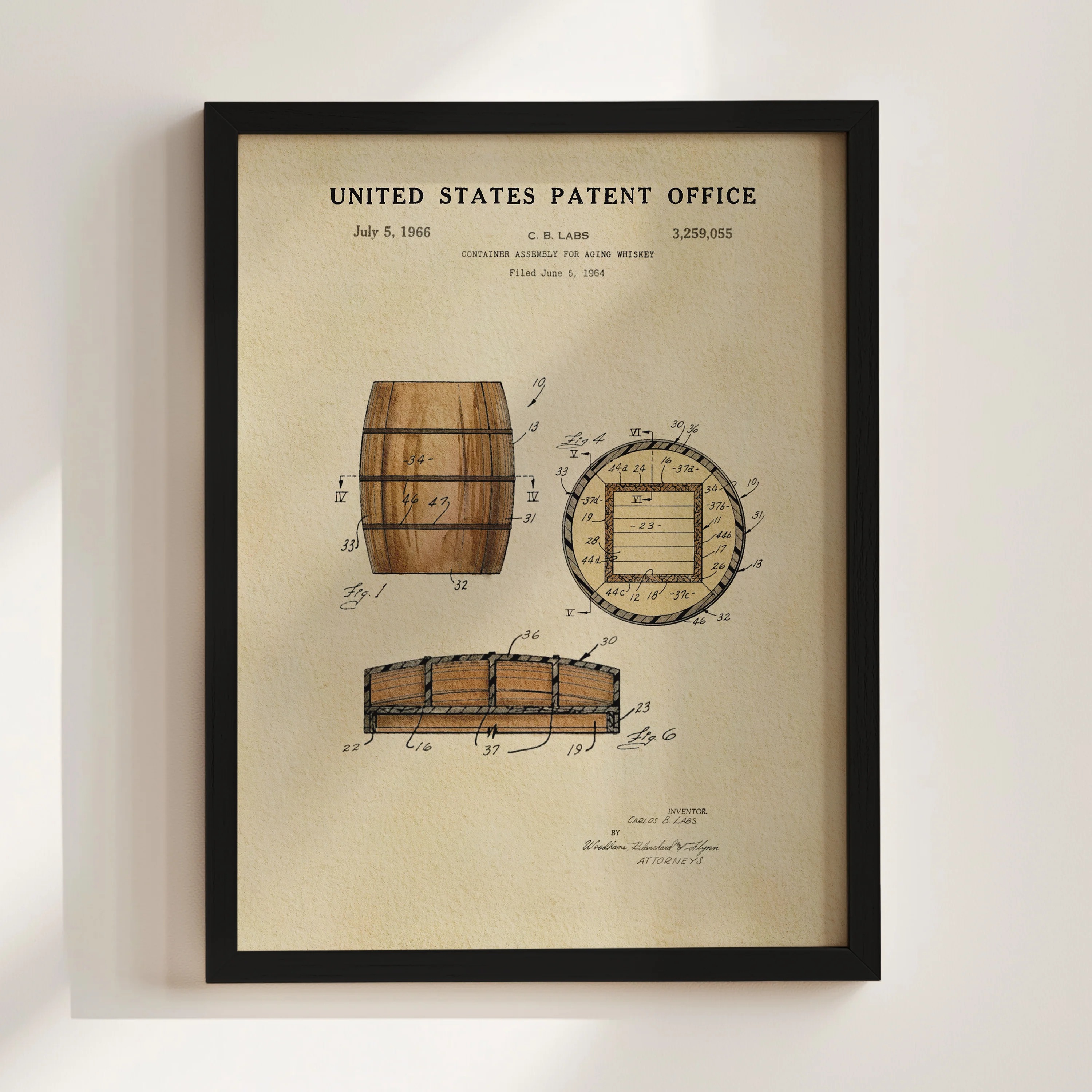 Whiskey Barrel (1966) Iconic Invention Watercolor Art Print - Art Home Decor