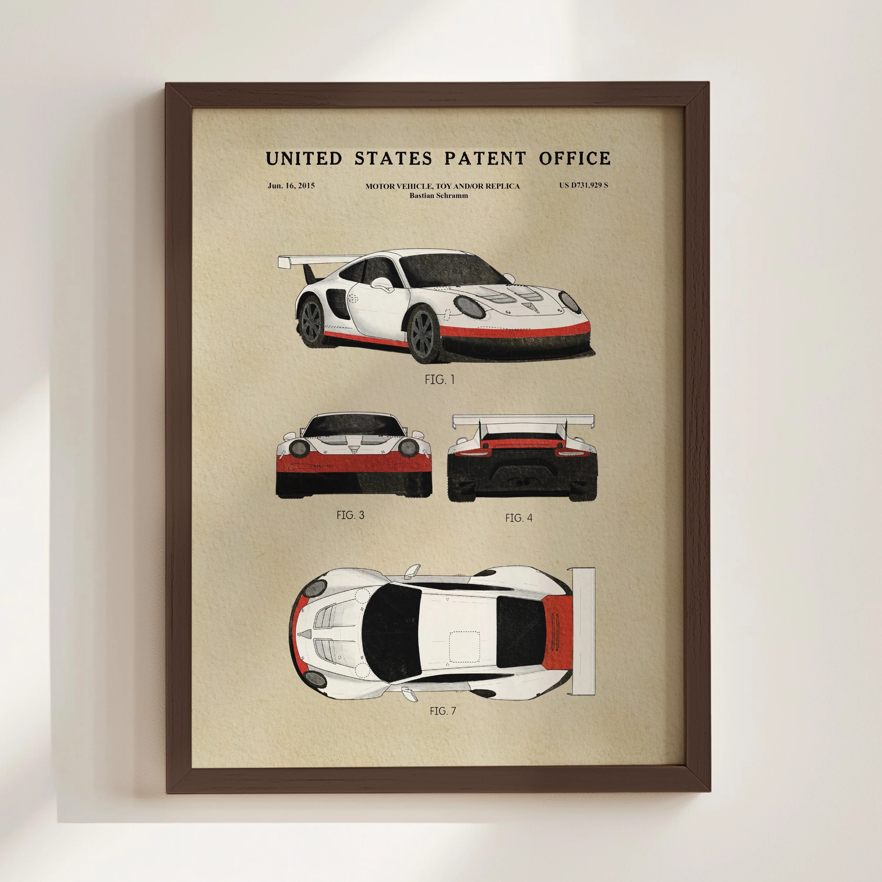 White Race Car (2015) Iconic Invention Watercolor Art Print - Art Home Decor