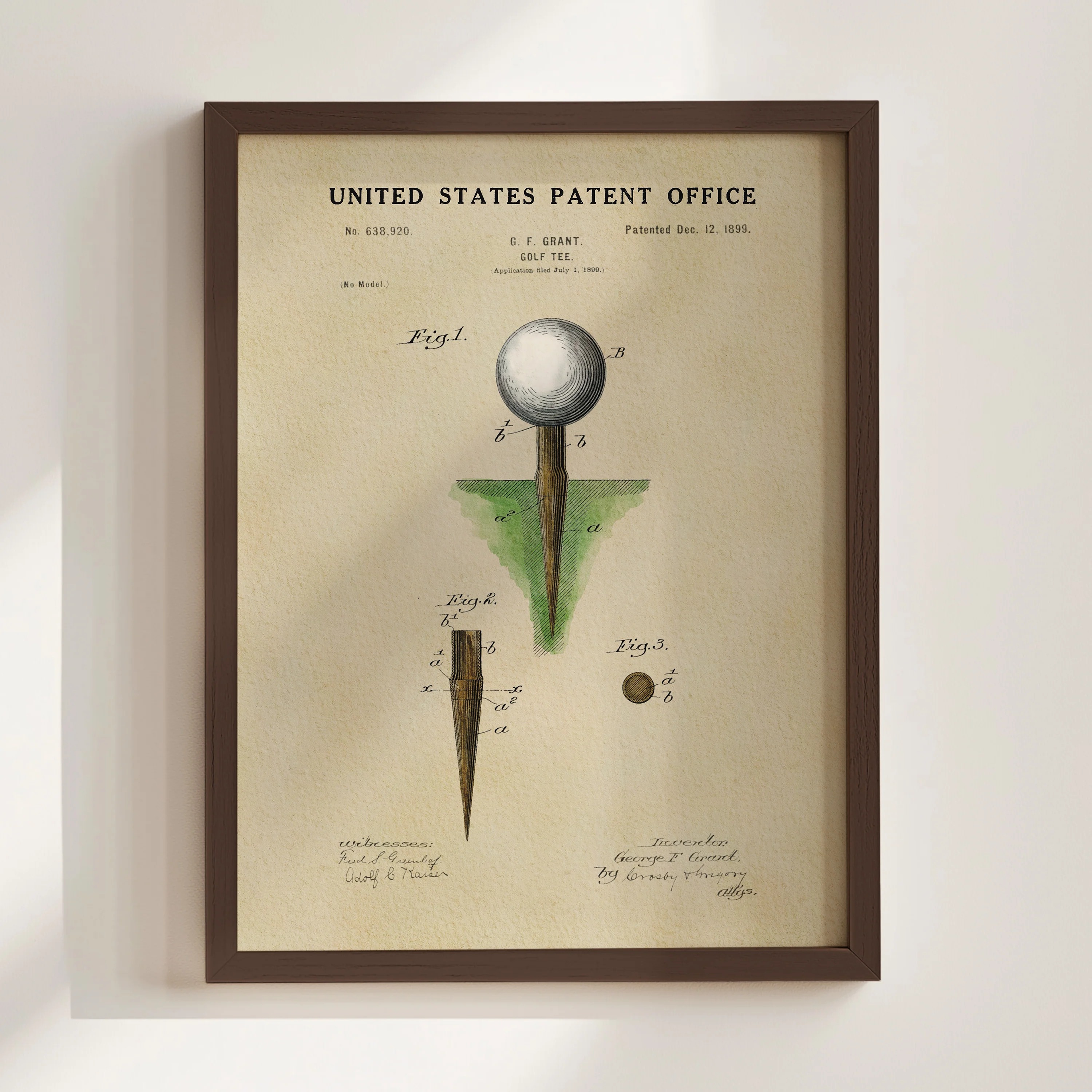 Golf Tee (1899) Iconic Invention Watercolor Art Print - Art Home Decor