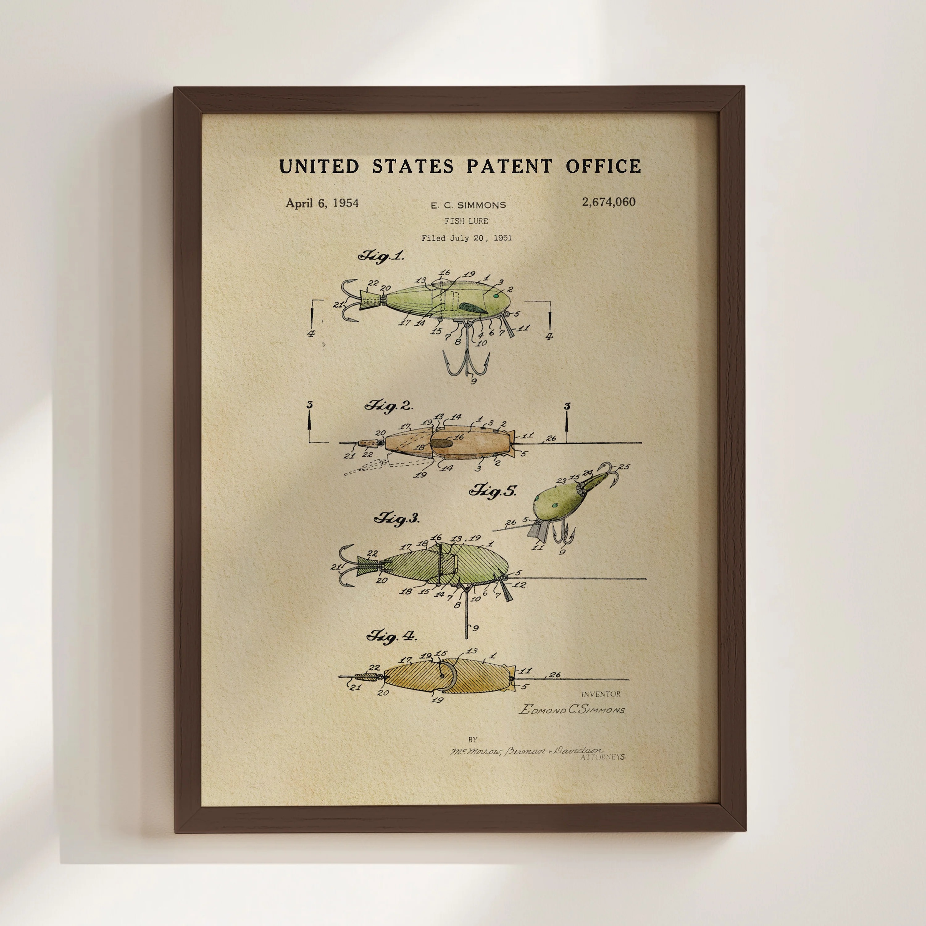 Fishing Lure (1954) Iconic Invention Watercolor Art Print - Art Home Decor