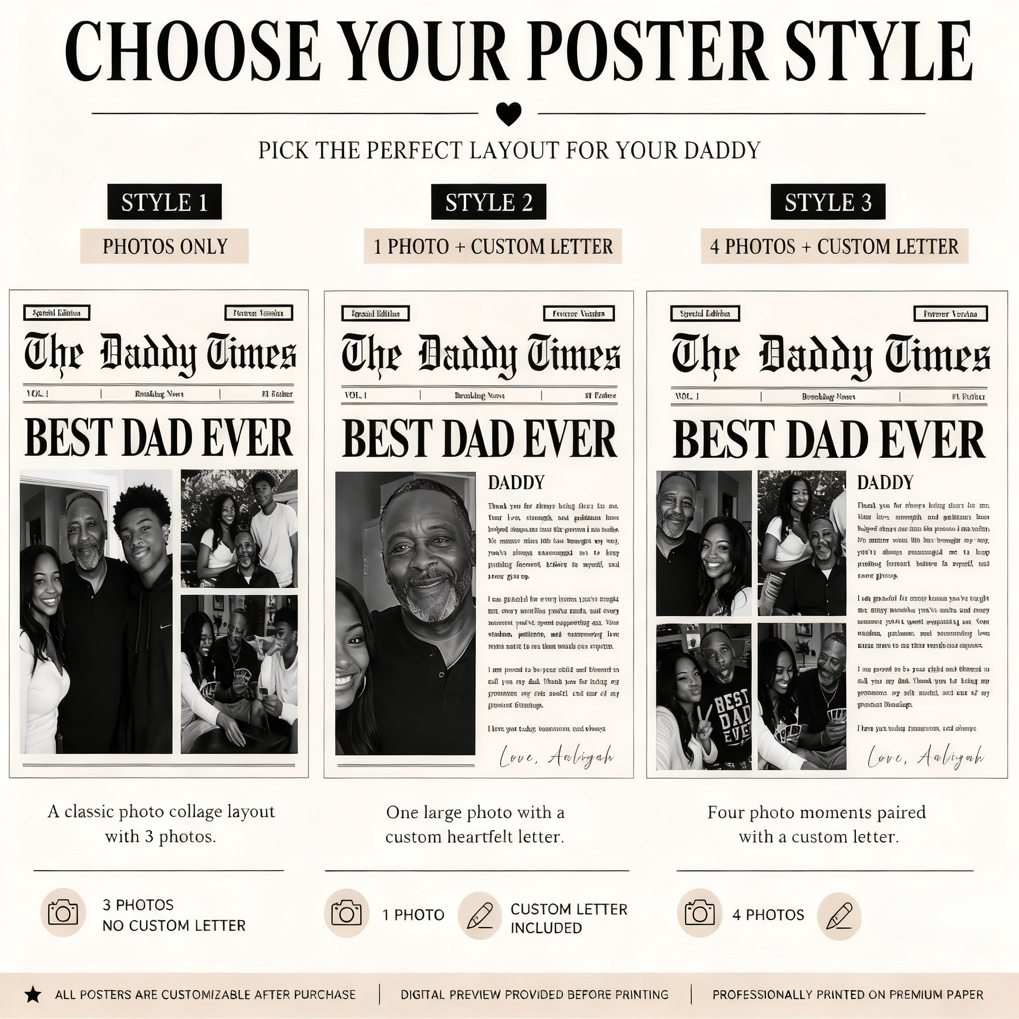 Custom "The Daddy Times" Newspaper Art Print Frame- Personalized Father's Day Gift