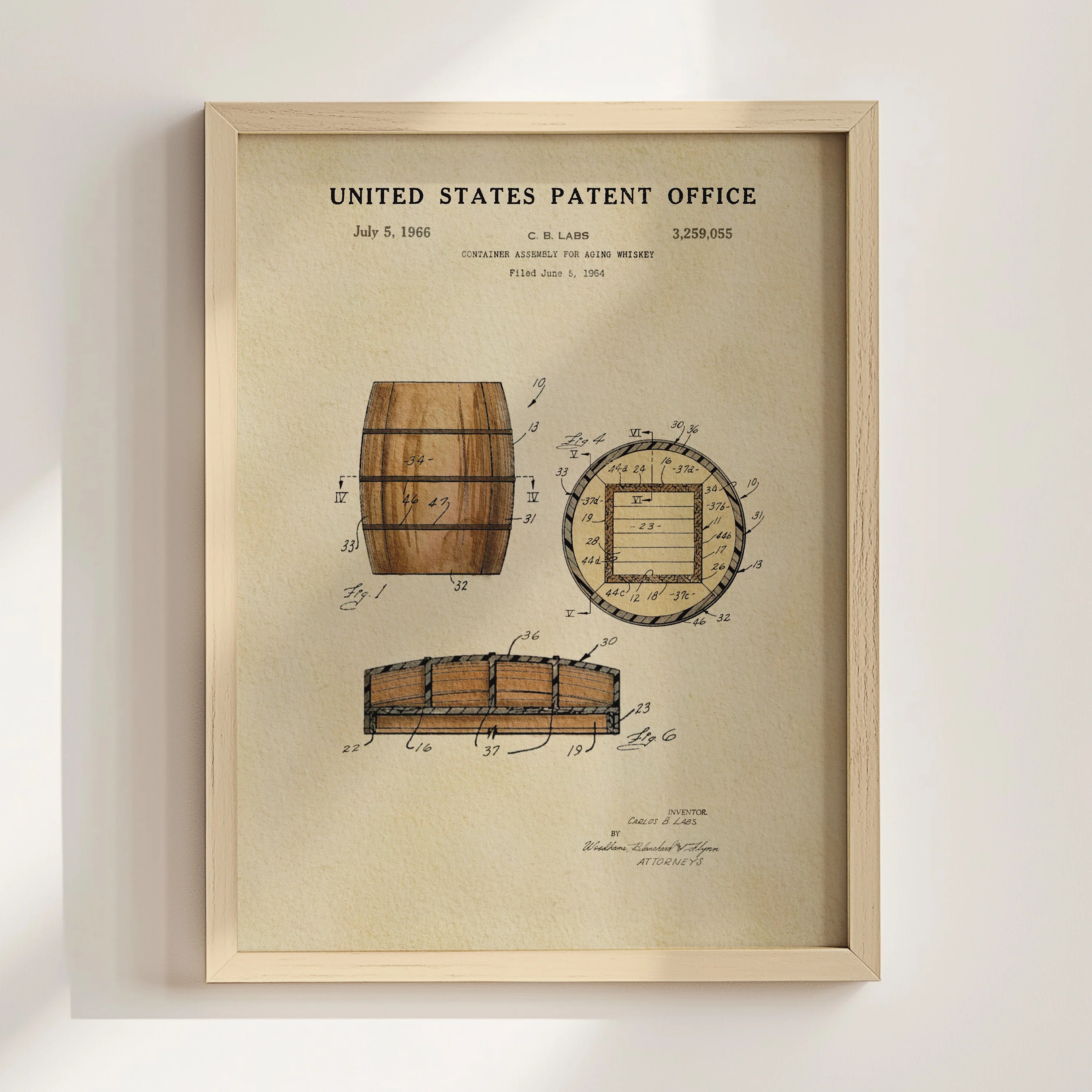 Whiskey Barrel (1966) Iconic Invention Watercolor Art Print - Art Home Decor
