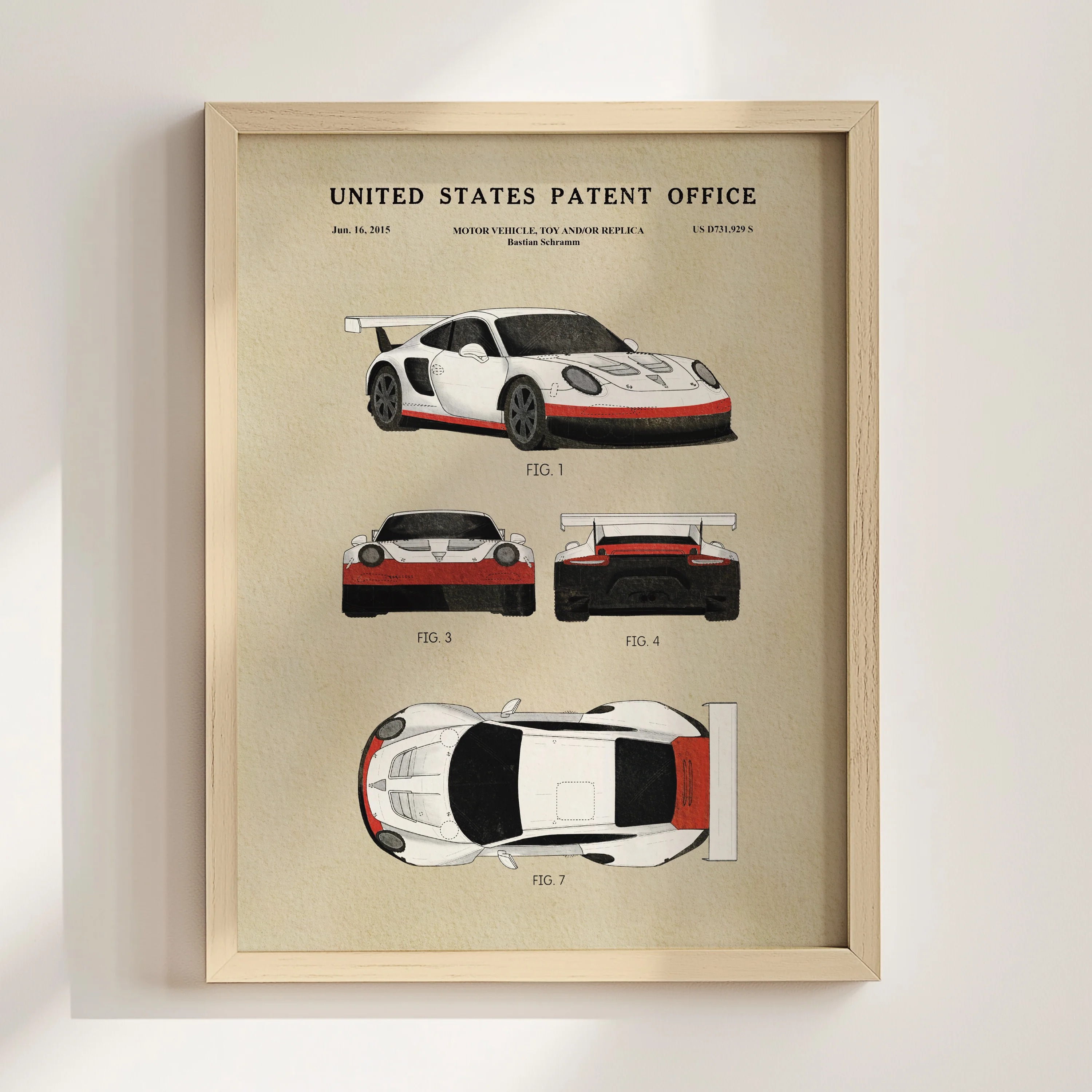 White Race Car (2015) Iconic Invention Watercolor Art Print - Art Home Decor