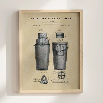 Cocktail Shaker (1913) Iconic Invention Watercolor Art Print - Art Home Decor