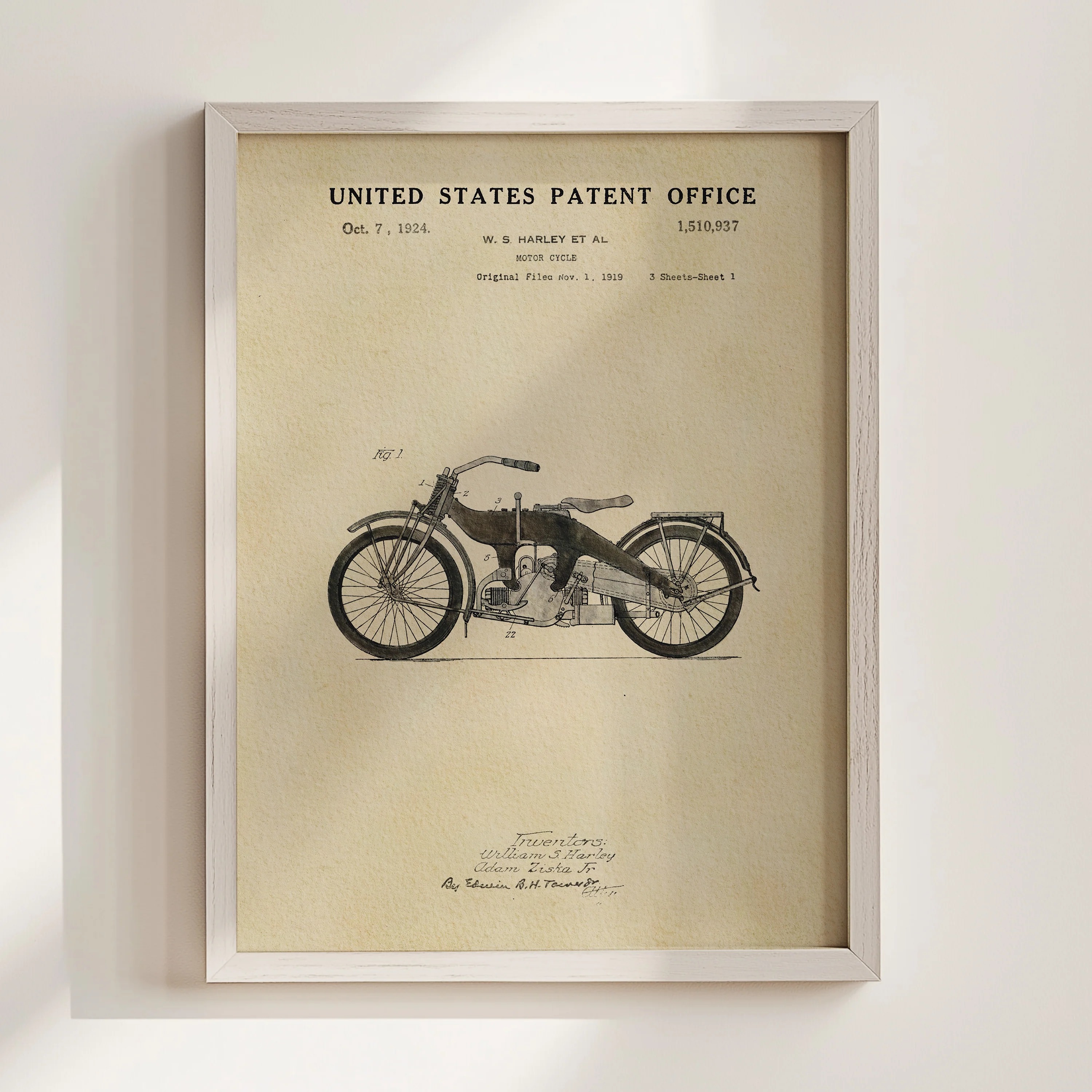 Black Motorcycle (1924) Iconic Invention Watercolor Art Print - Art Home Decor