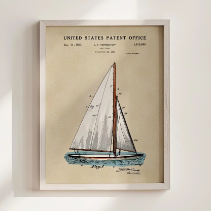 Sailboat (1927) Iconic Invention Watercolor Art Print - Art Home Decor