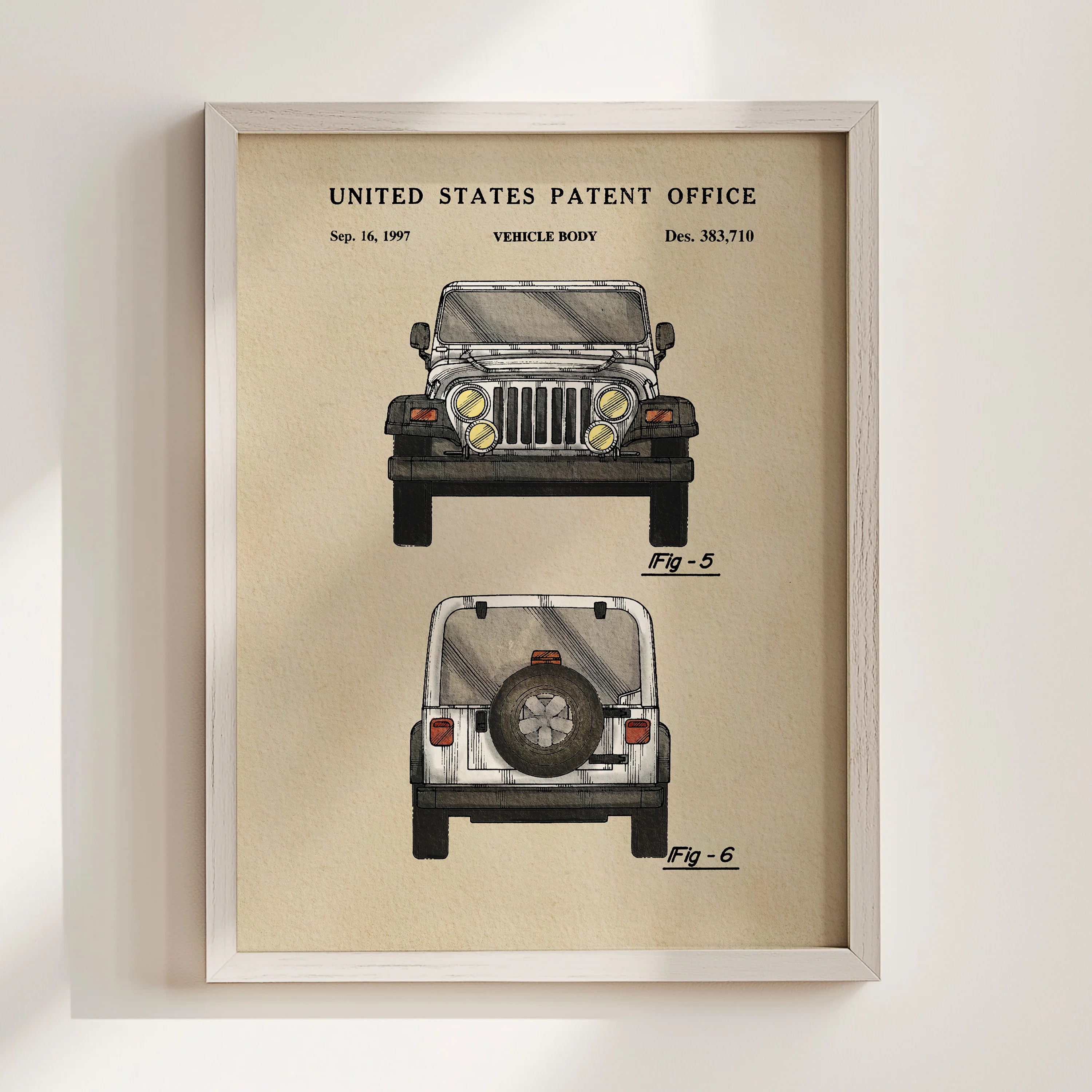 White Offroad Car (1997) Iconic Invention Watercolor Art Print - Art Home Decor