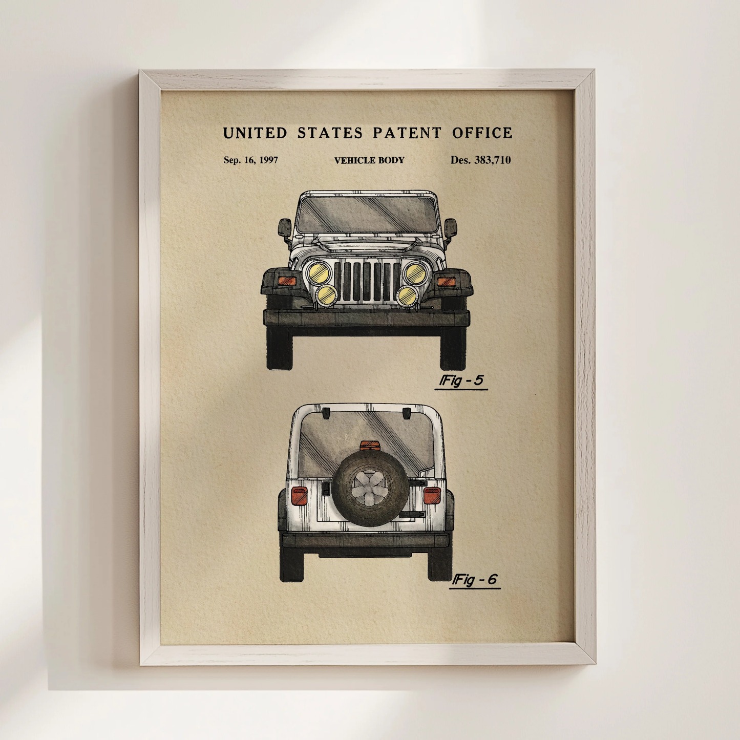 White Offroad Car (1997) Iconic Invention Watercolor Art Print - Art Home Decor