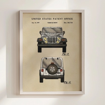 White Offroad Car (1997) Iconic Invention Watercolor Art Print - Art Home Decor