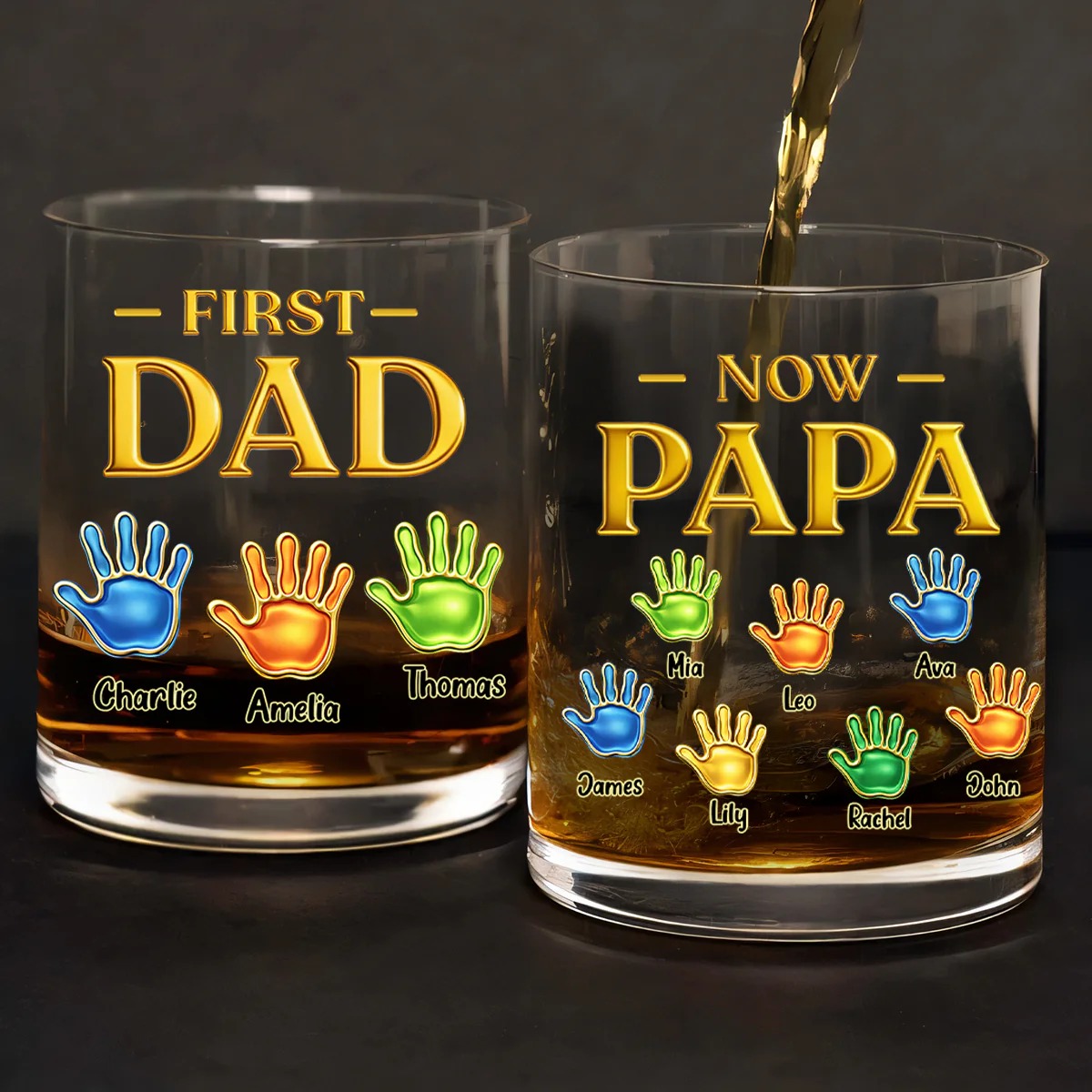 Custom Round Whiskey Glass "First Dad Now Papa" Father's Day Gift