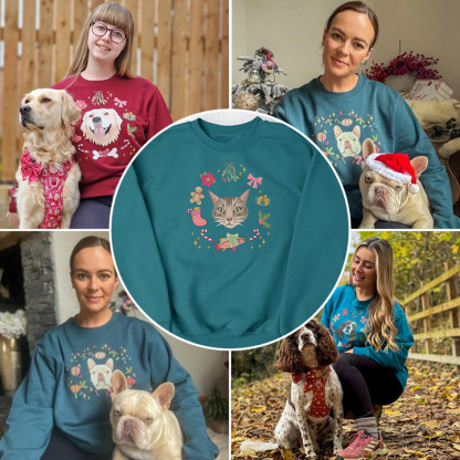 Custom Pet Portrait Printed Christmas Sweatshirt