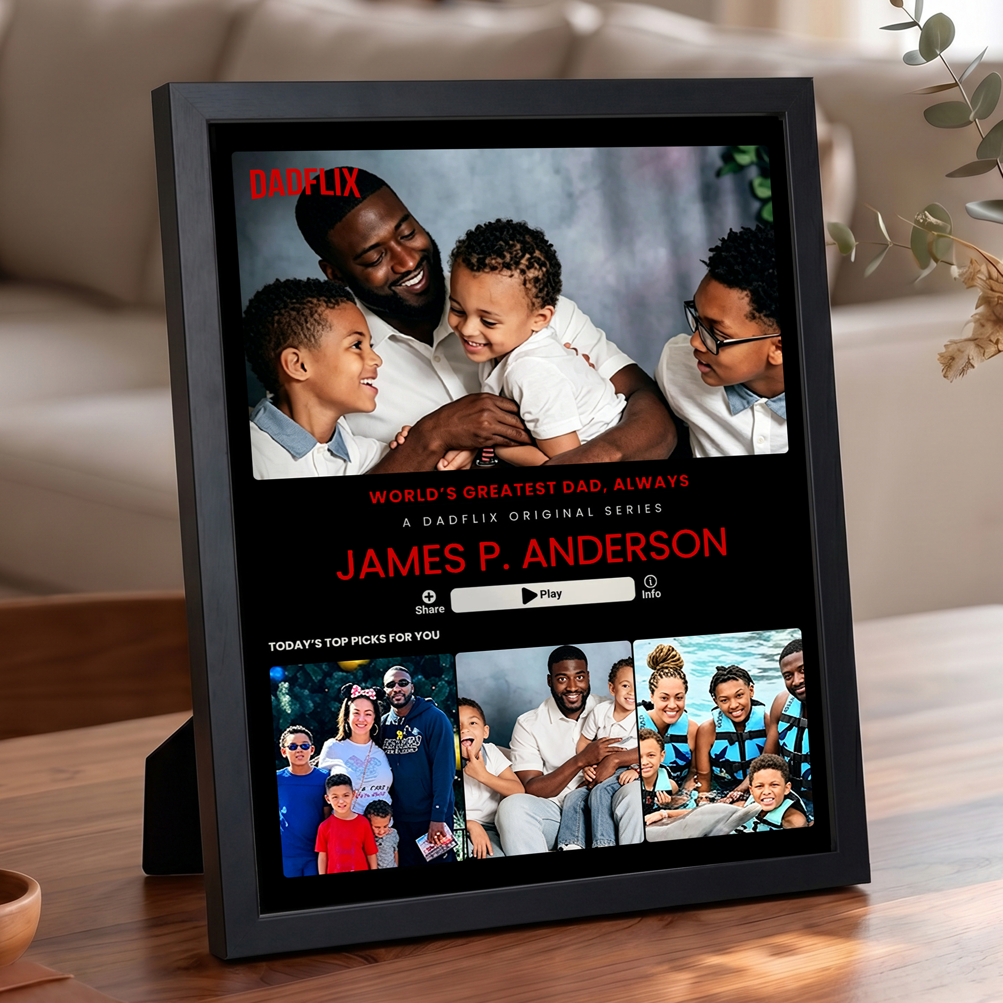 Custom DADFLIX Father's Day Collage Poster - Custom Photo Dadflix Movie Frame for Father’s Day Gift
