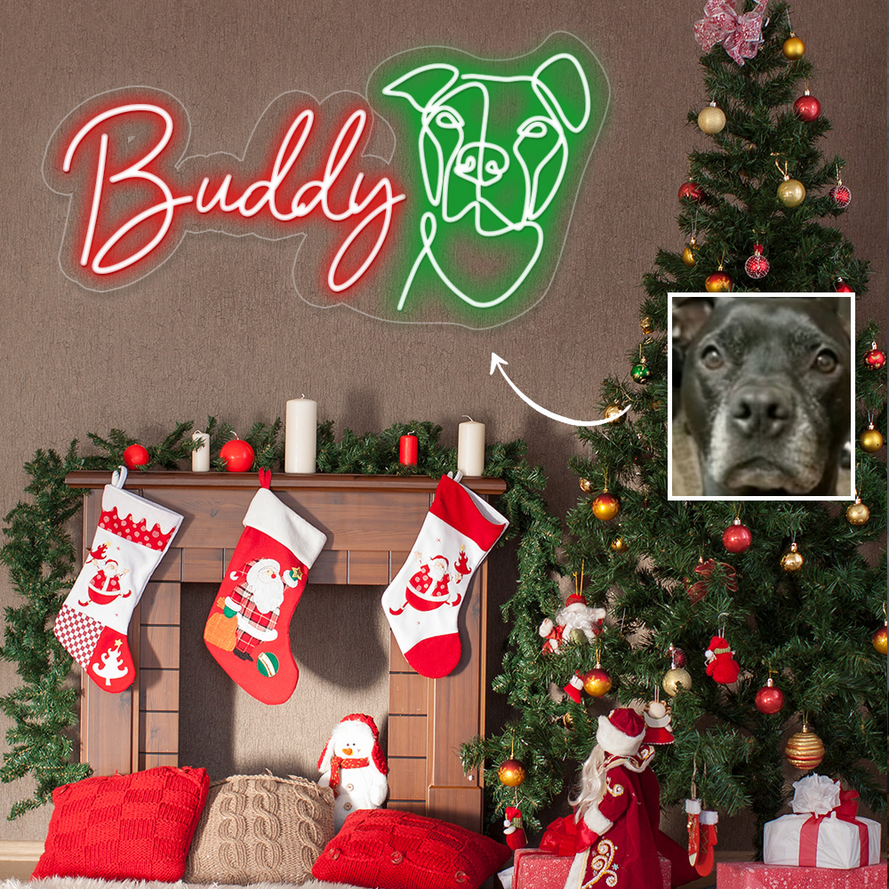 Customized Pet Photos And Names Led Neon Christmas Art Wall Decoration For Bedroom
