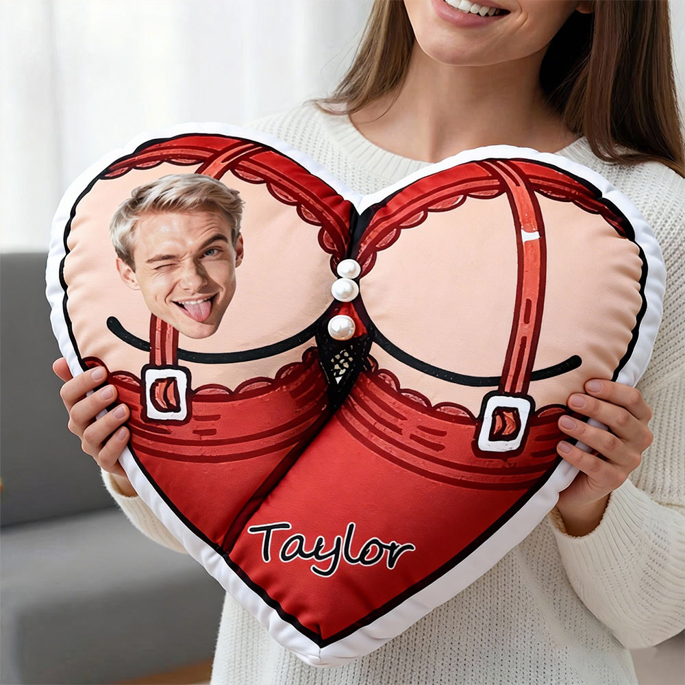 Custom Couple Photo Pillow – Red Heart-shaped Personalized Pillows For Valentine’s Day Gift