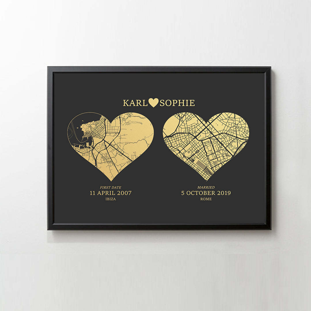 CUSTOM ART / 2 HEART MAPS DESIGN- For Memory Gift