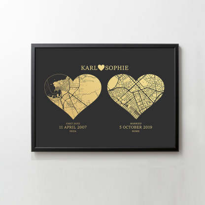 CUSTOM ART / 2 HEART MAPS DESIGN- For Memory Gift