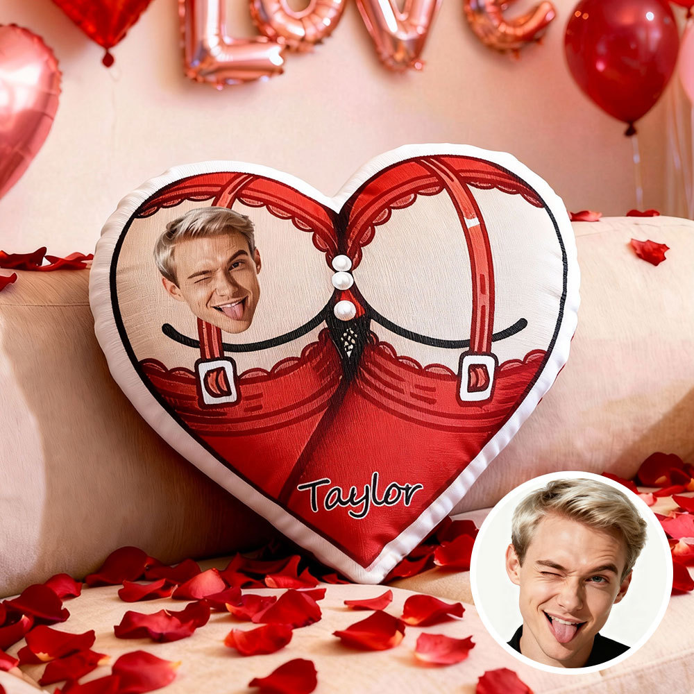 Custom Couple Photo Pillow – Red Heart-shaped Personalized Pillows For Valentine’s Day Gift