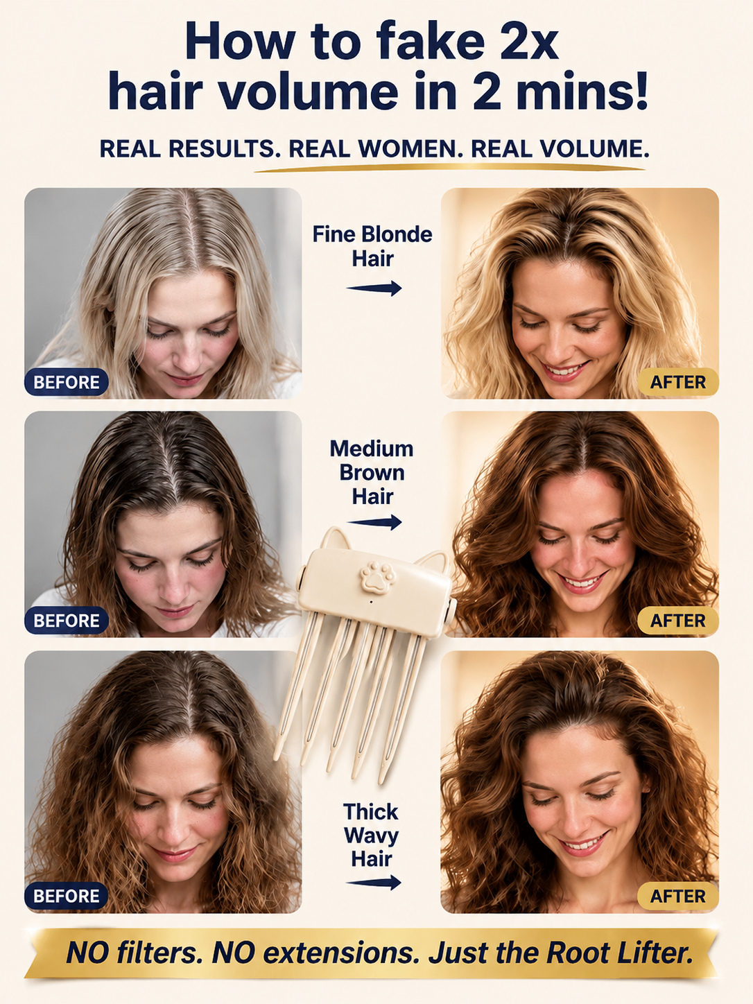 Banish flat hair! Cordless root booster with red light for XXL volume.