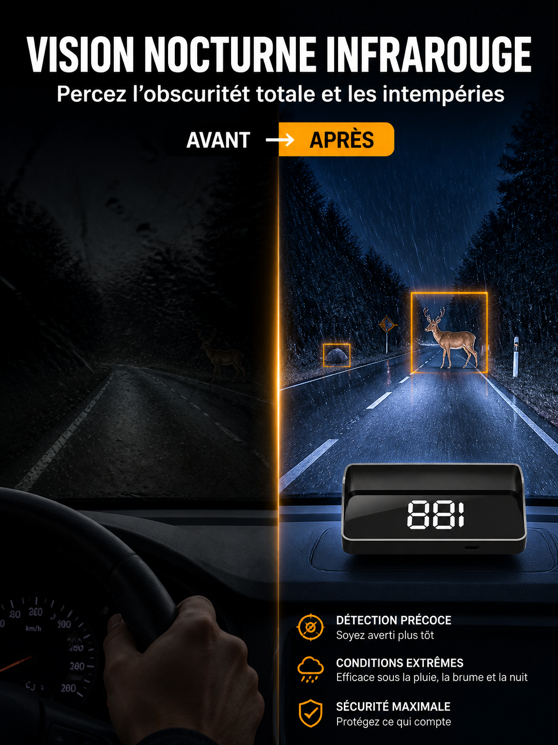 Affichage tête haute GPS numérique pour voiture