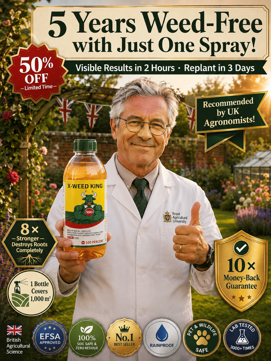 1 Use = 5 Years Weed-Free. Safe herbicide, 0 residue.